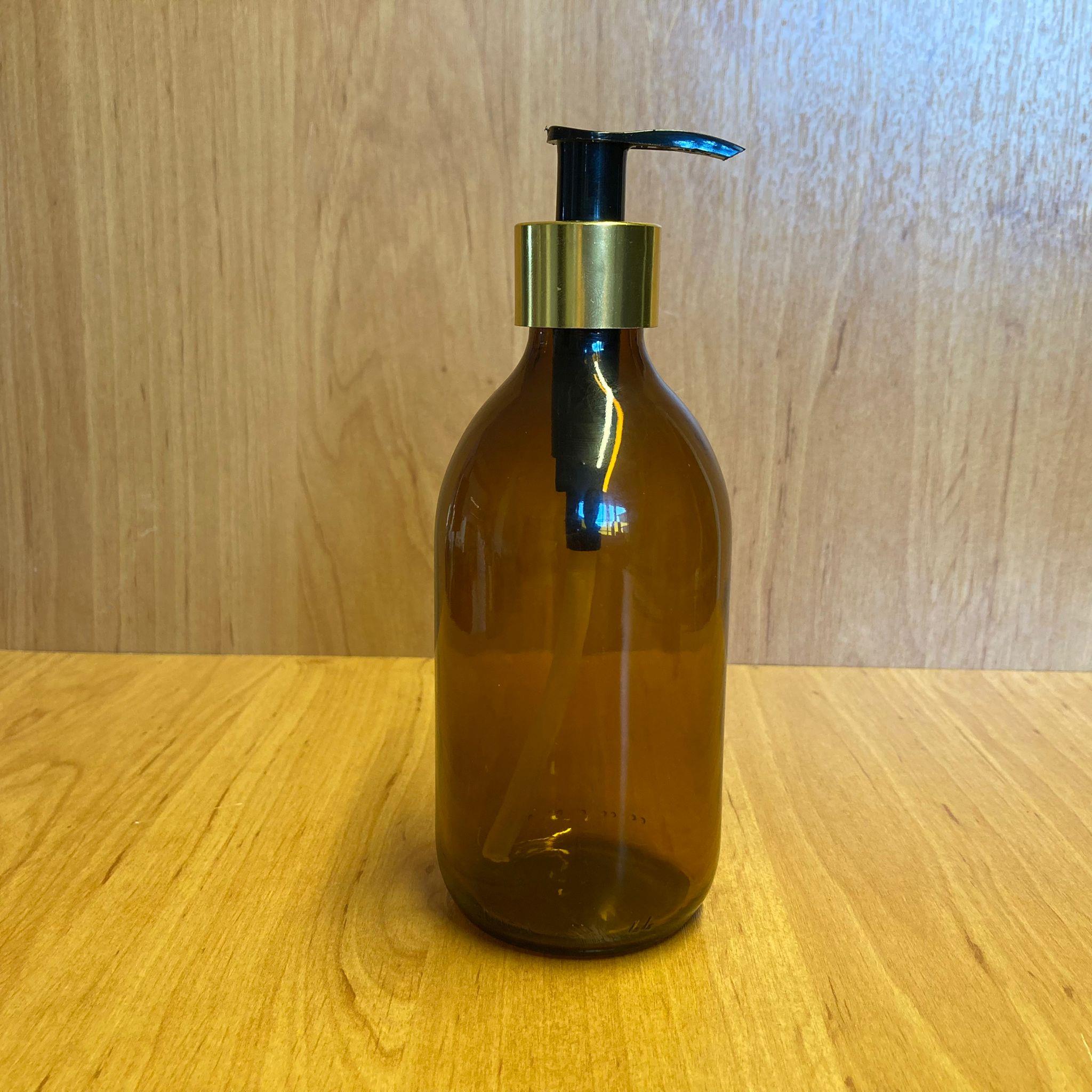 300 CC AMBER CAM ŞİŞE - GOLD POMPALI - 300 ML KAHVERENGİ POMPALI ŞİŞE