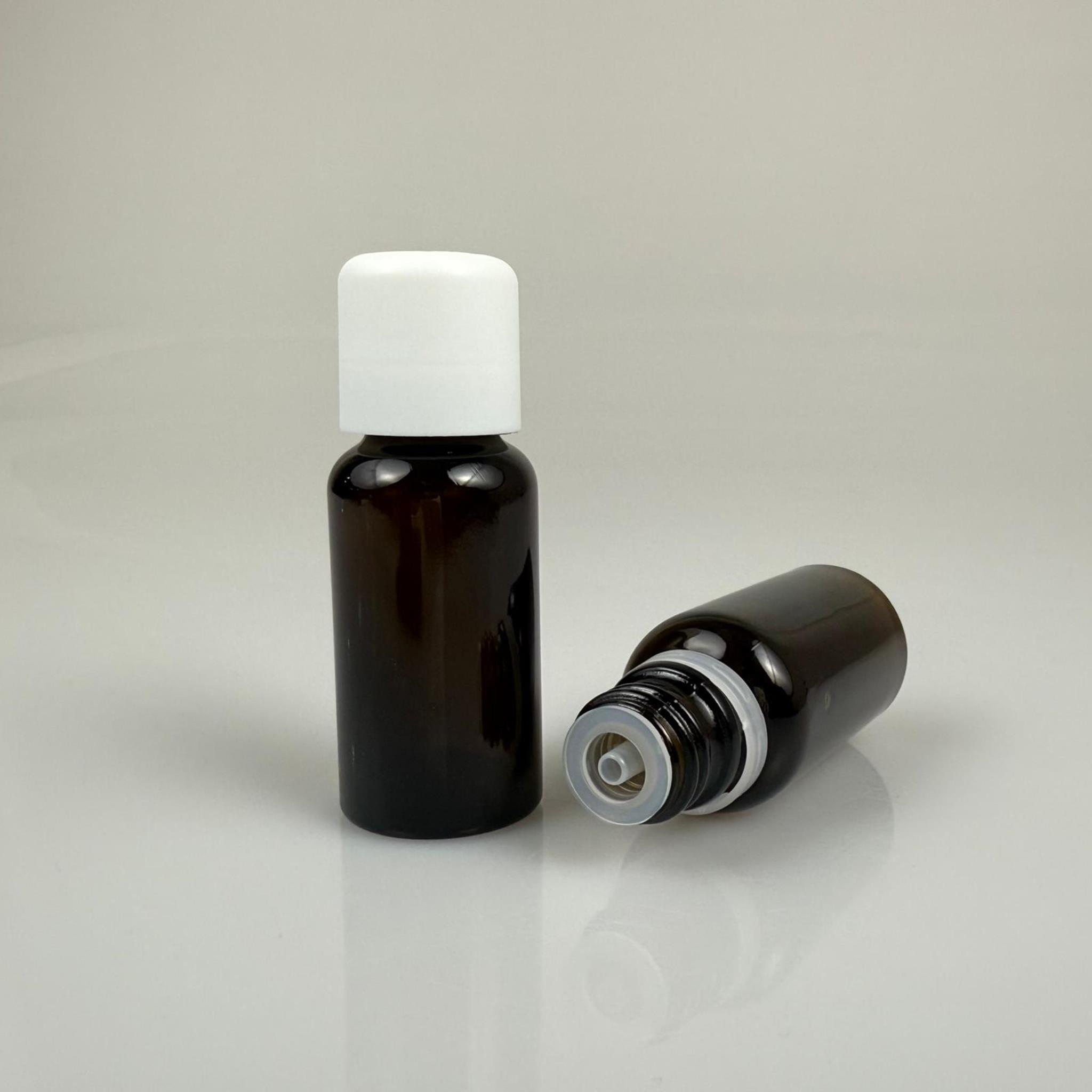20 CC KOYU AMBER CAM ŞİŞE + İÇTEN DAMLALIKLI ÇOCUK KİLİTLİ BEYAZ KAPAK - KAHVERENGİ 20 ML KİLİT KAPAKLI DAMLATMALI ŞİŞE