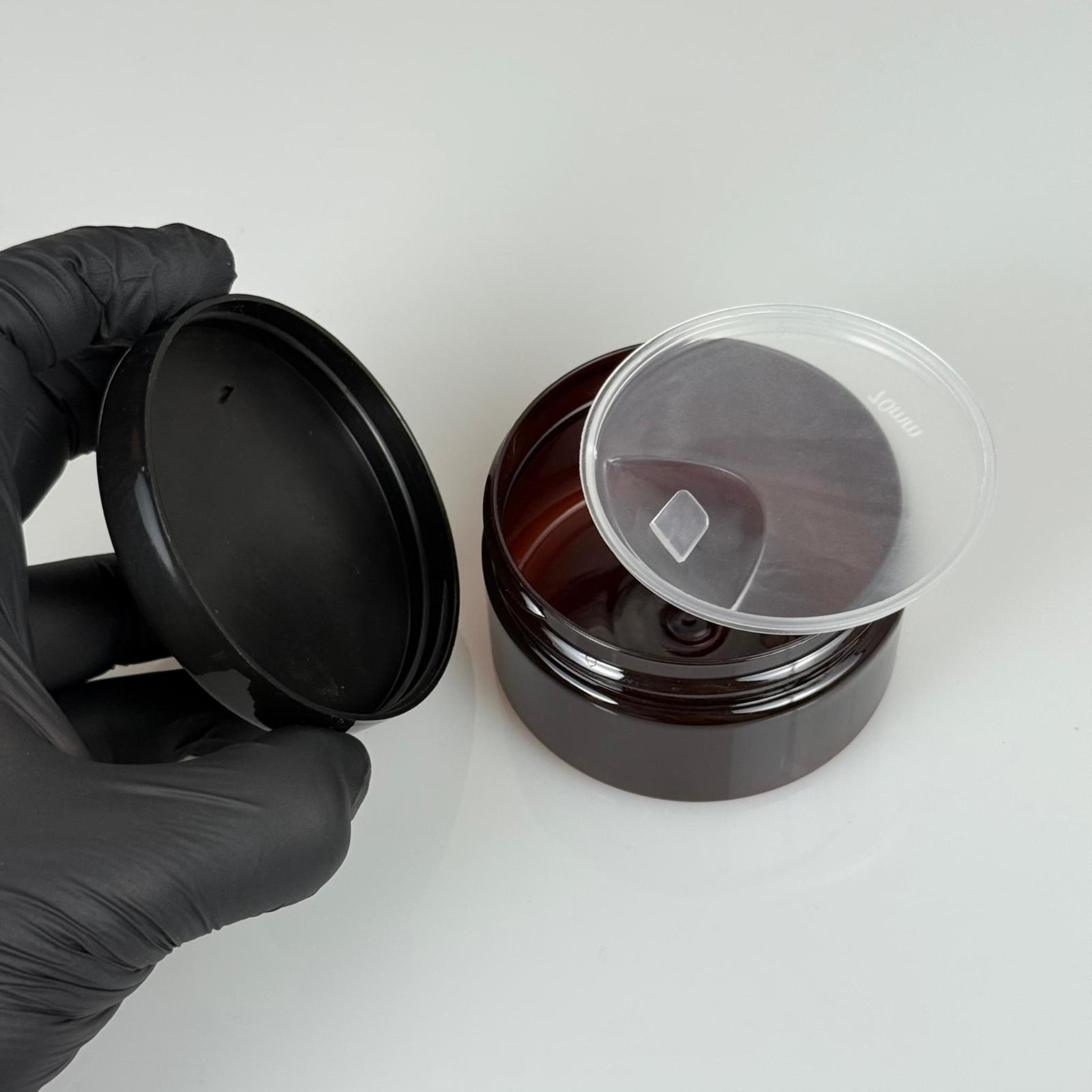 100 ML SERT PET KAVANOZ + SİYAH PLASTİK KAPAK + İÇ TIPA - 100 CC KALIN AMBER PLASTİK KAVANOZ SİYAH PLASTİK KAPAKLI İÇ TIPALI TAKIM - KREM KAVANOZLARI