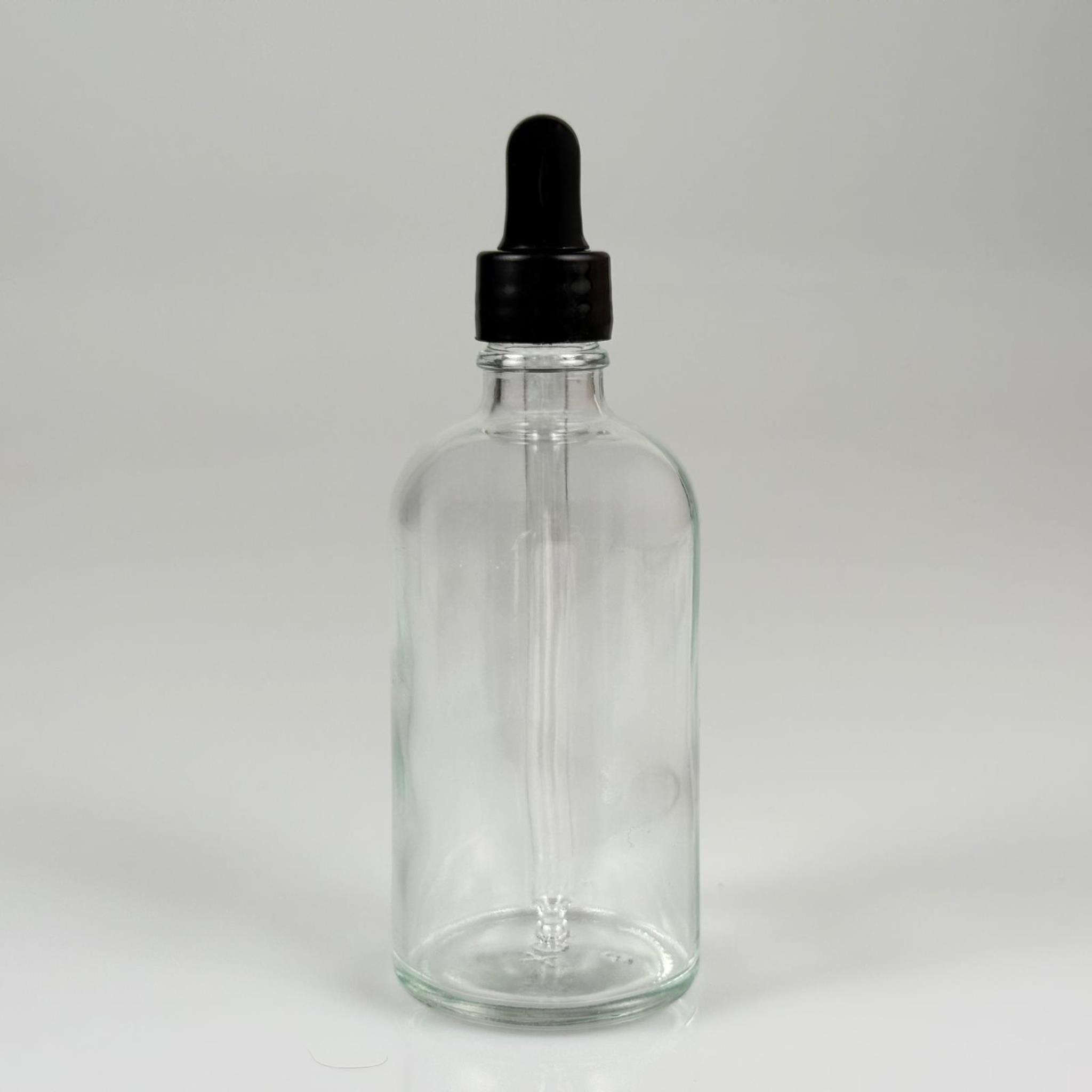 100 CC ŞEFFAF CAM DAMLALIKLI ŞİŞE - SİYAH EMZİK + SİYAH DÜZ KAPAK + CAM PİPET TAKIM - 100 ML DAMLALIKLI ŞİŞE SETİ