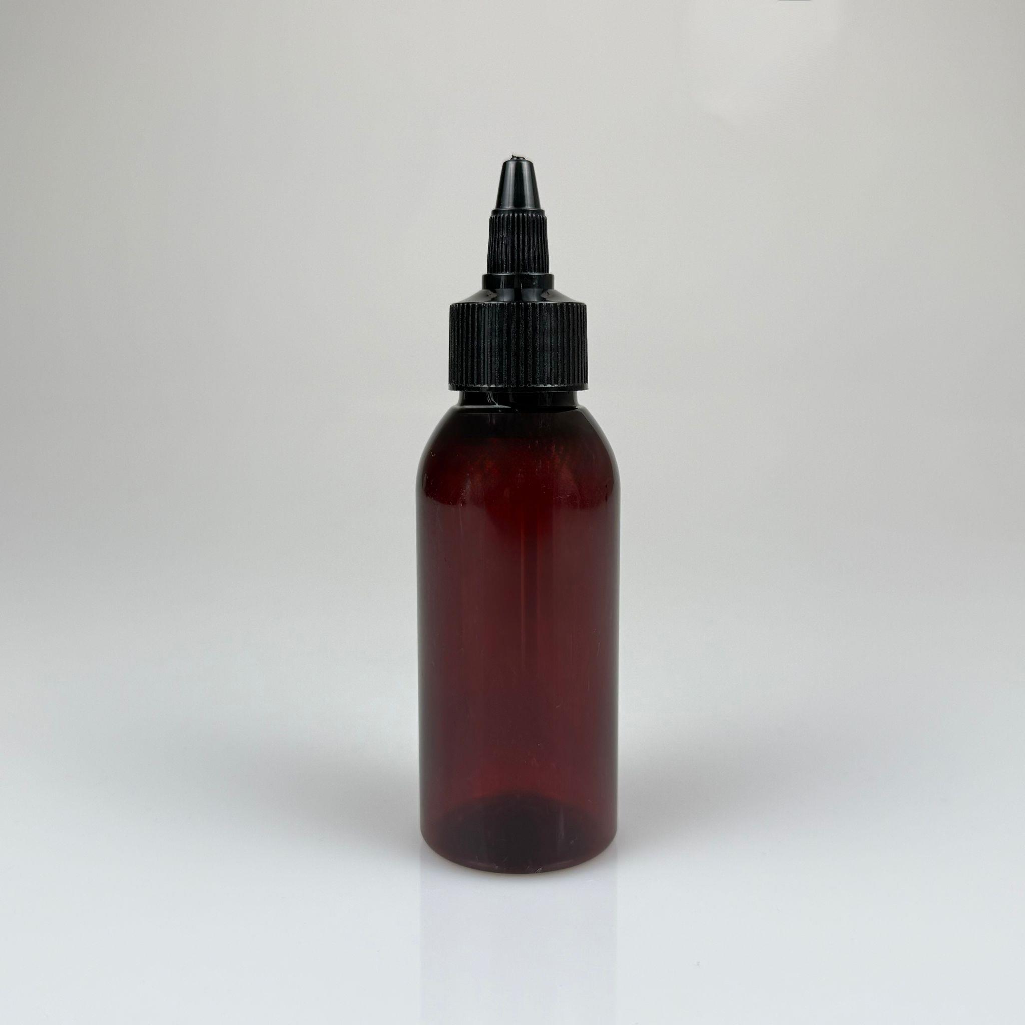 YAĞ, SOS, ACI SOS, SİRKE, SRIRACHA, MÜREKKEP, TUTKAL AKITICI VB BOŞ ŞİŞELERİ - SİYAH SİVRİ TWİST AKITICI KAPAK + 100 ML AMBER SERT PET PLASTİK ŞİŞE TAKIM