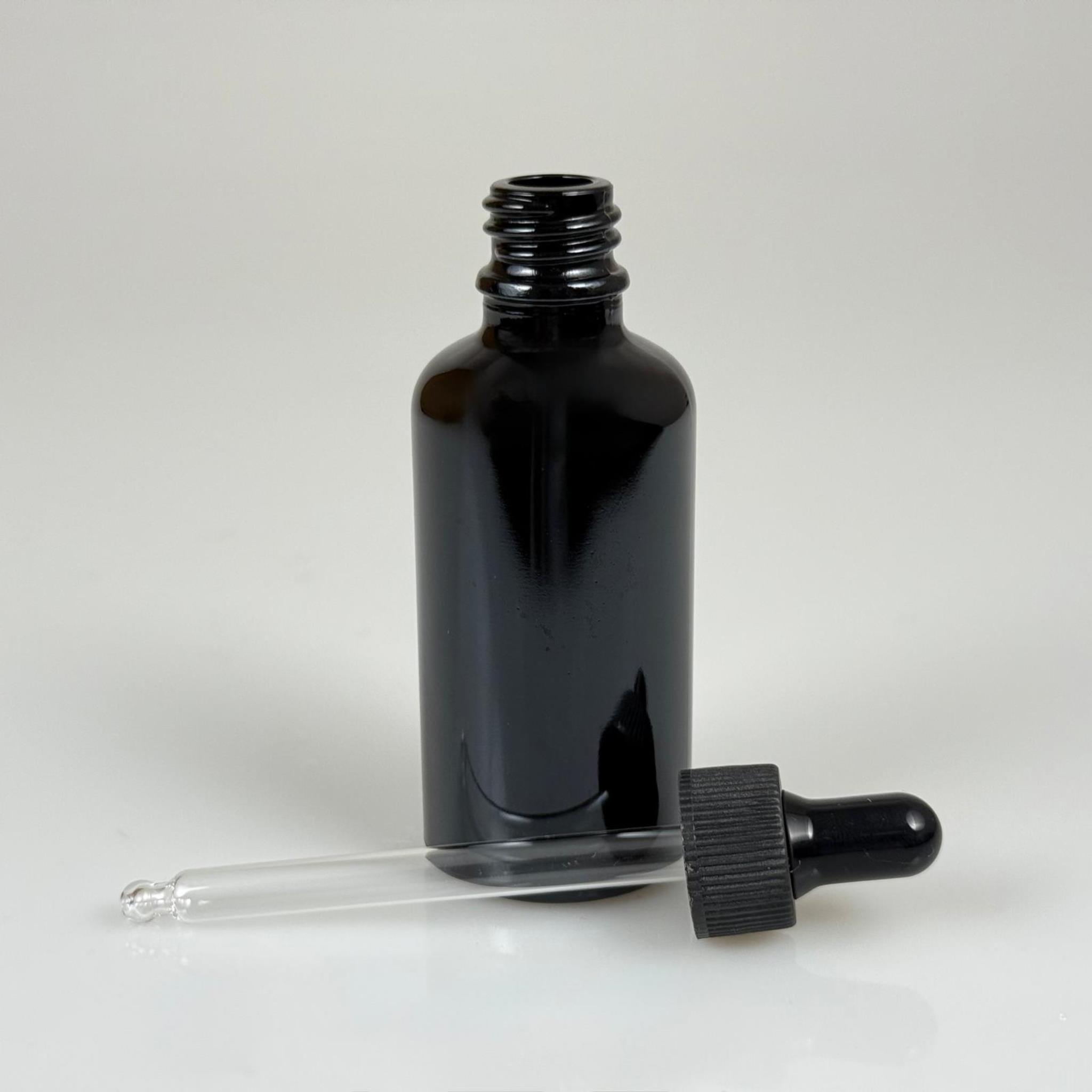 50 CC SİYAH CAM DAMLALIKLI ŞİŞE - SİYAH EMZİK - SİYAH PLASTİK KAPAK - 50 ML SİYAH CAM DAMLALIKLI ŞİŞE