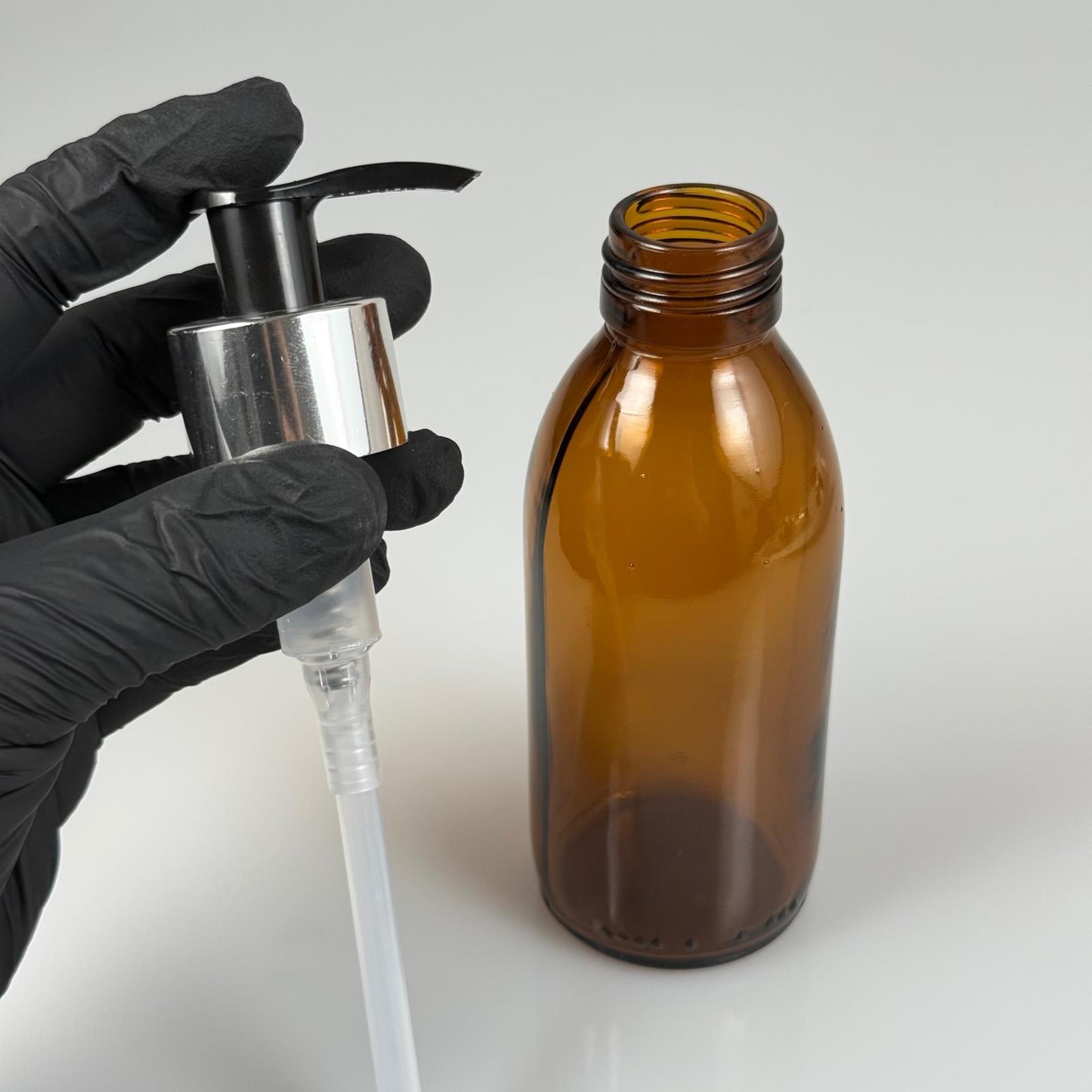 160 CC AMBER CAM ŞİŞE  - GÜMÜŞ SIVI SABUN POMPALI TAKIM - 160 ML CAM SIVI LOSYON, YAĞ ŞİŞELERİ