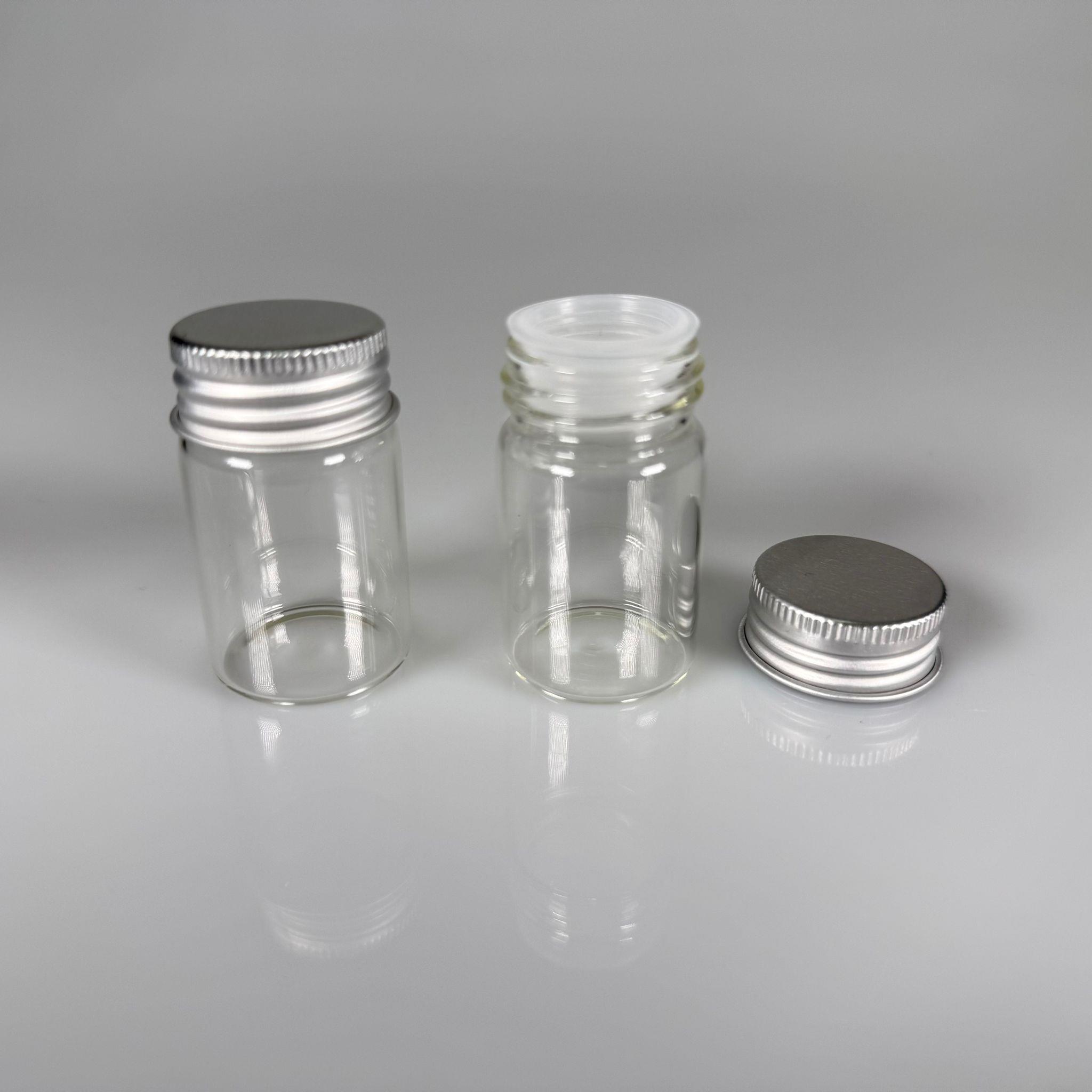 20 CC CAM KAVANOZ + GÜMÜŞ METAL KAPAK + SIZDIRMAZ KÖR TIPA TAKIM