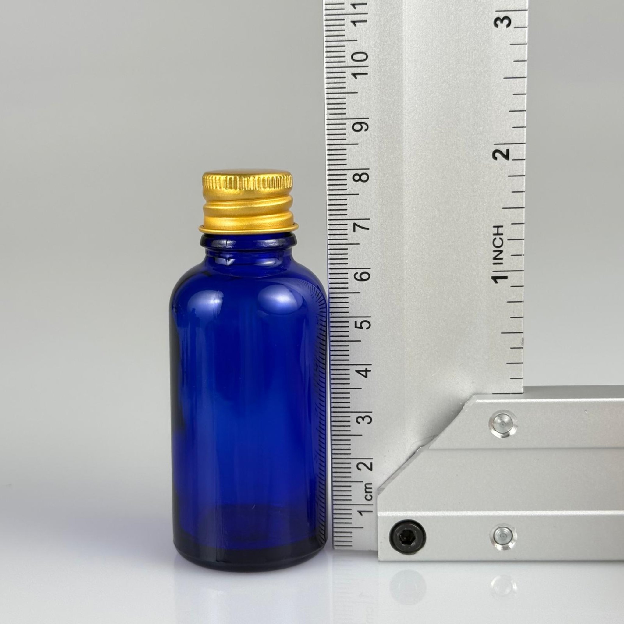 30 CC MAVİ CAM ŞİŞE + KÖPÜK CONTALI GOLD ALÜMİNYUM METAL KAPAKLI + KÖR TIPALI TAKIM - 30 ML MAVİ CAM ŞİŞE