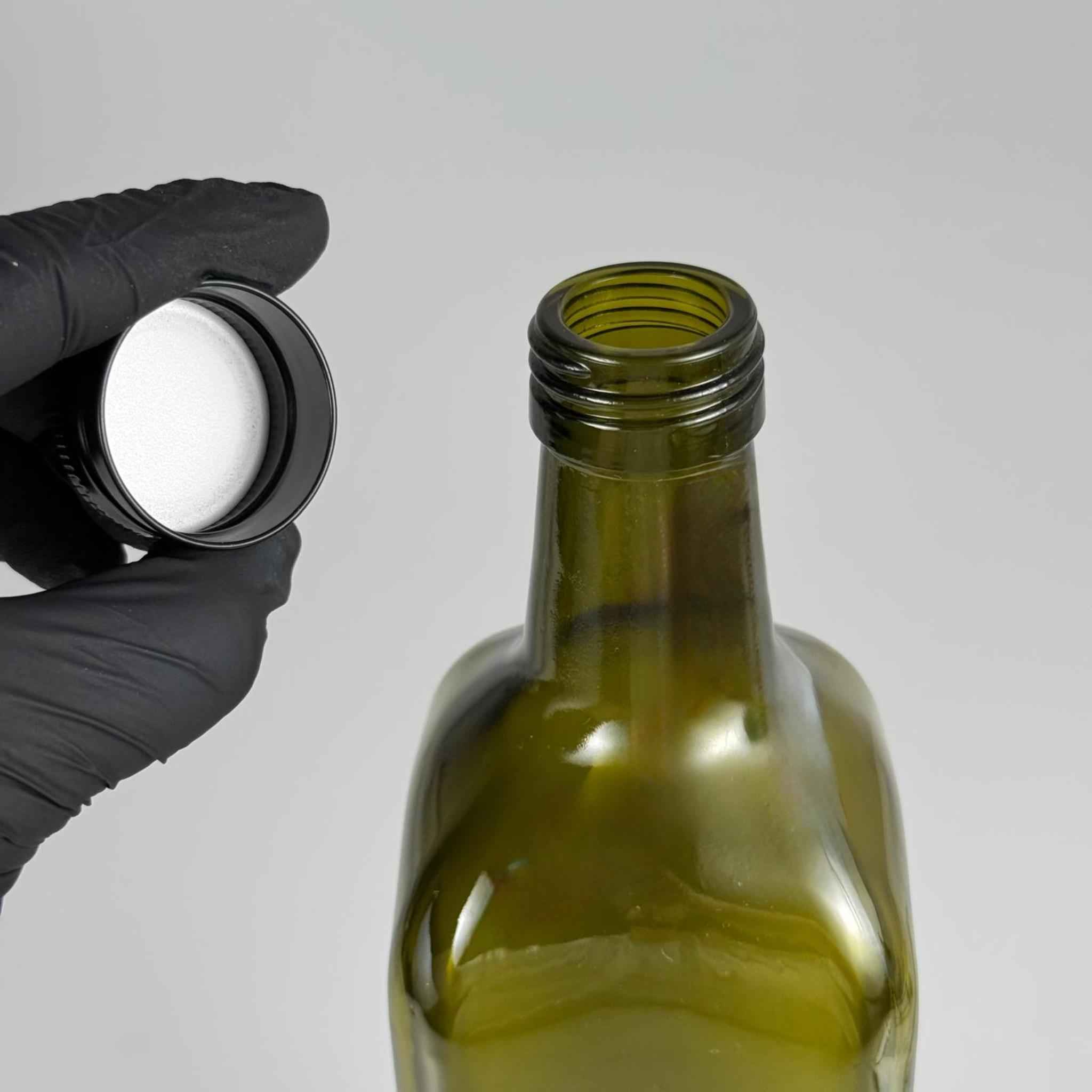 750 CC YEŞİL MARASKA CAM ŞİŞE - SİYAH METAL ALÜMİNYUM KAPAKLI - 750 ML KÖŞELİ YAĞ ŞİŞESİ - SİRKE ŞİŞESİ