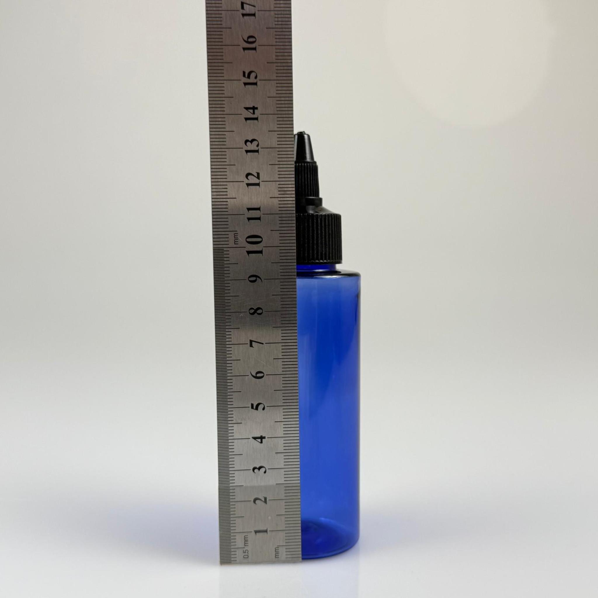 YAĞ, SOS, ACI SOS, SİRKE, SRIRACHA, MÜREKKEP, TUTKAL AKITICI VB BOŞ ŞİŞELERİ - SİYAH SİVRİ TWİST AKITICI KAPAK + 100 ML KÜT MAVİ SERT PET PLASTİK ŞİŞE TAKIM