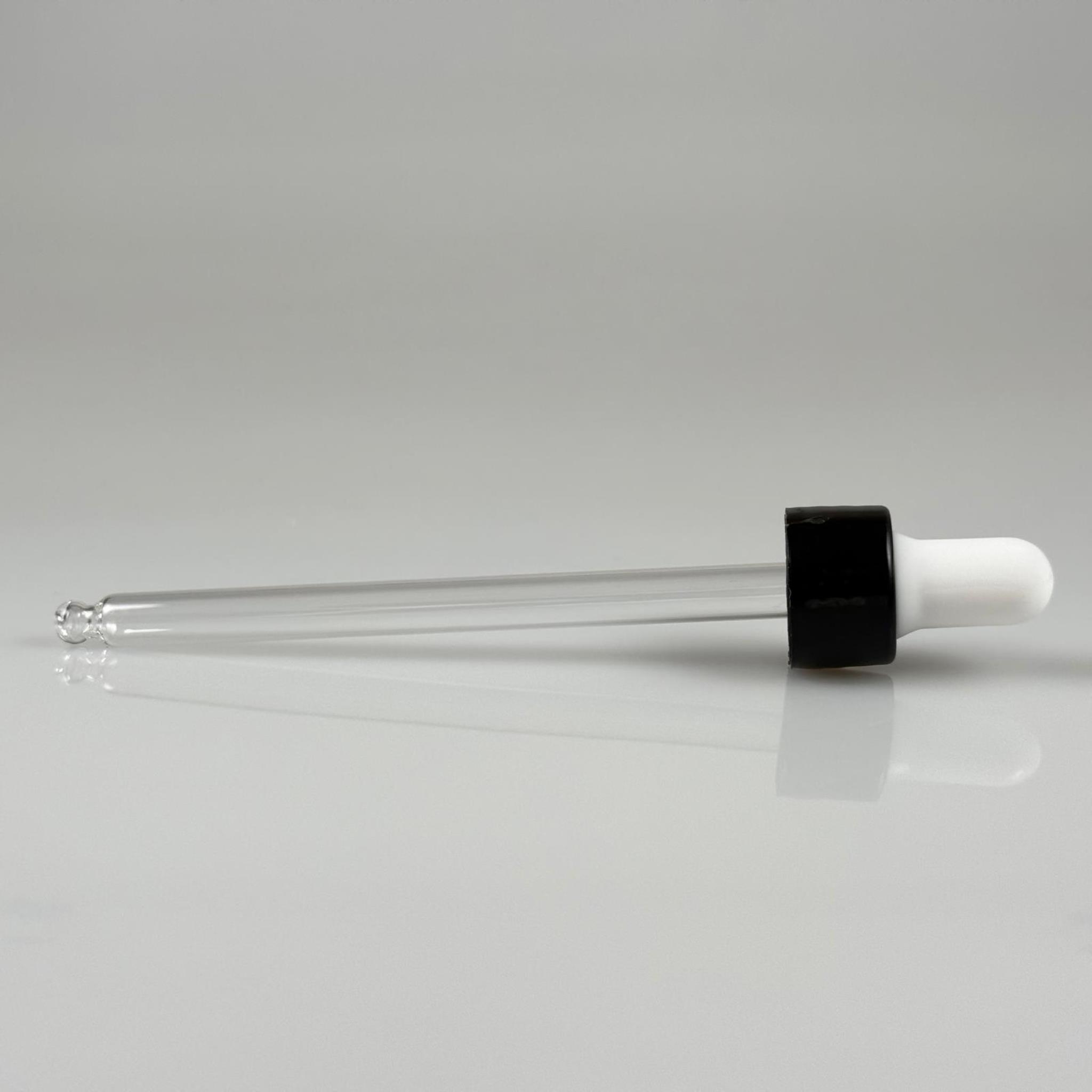 18 MM CAM DAMLALIKLI TAKIM - BEYAZ EMZİK + DELİKLİ PLASTİK DÜZ SİYAH KAPAK + 110 MM CAM PİPET