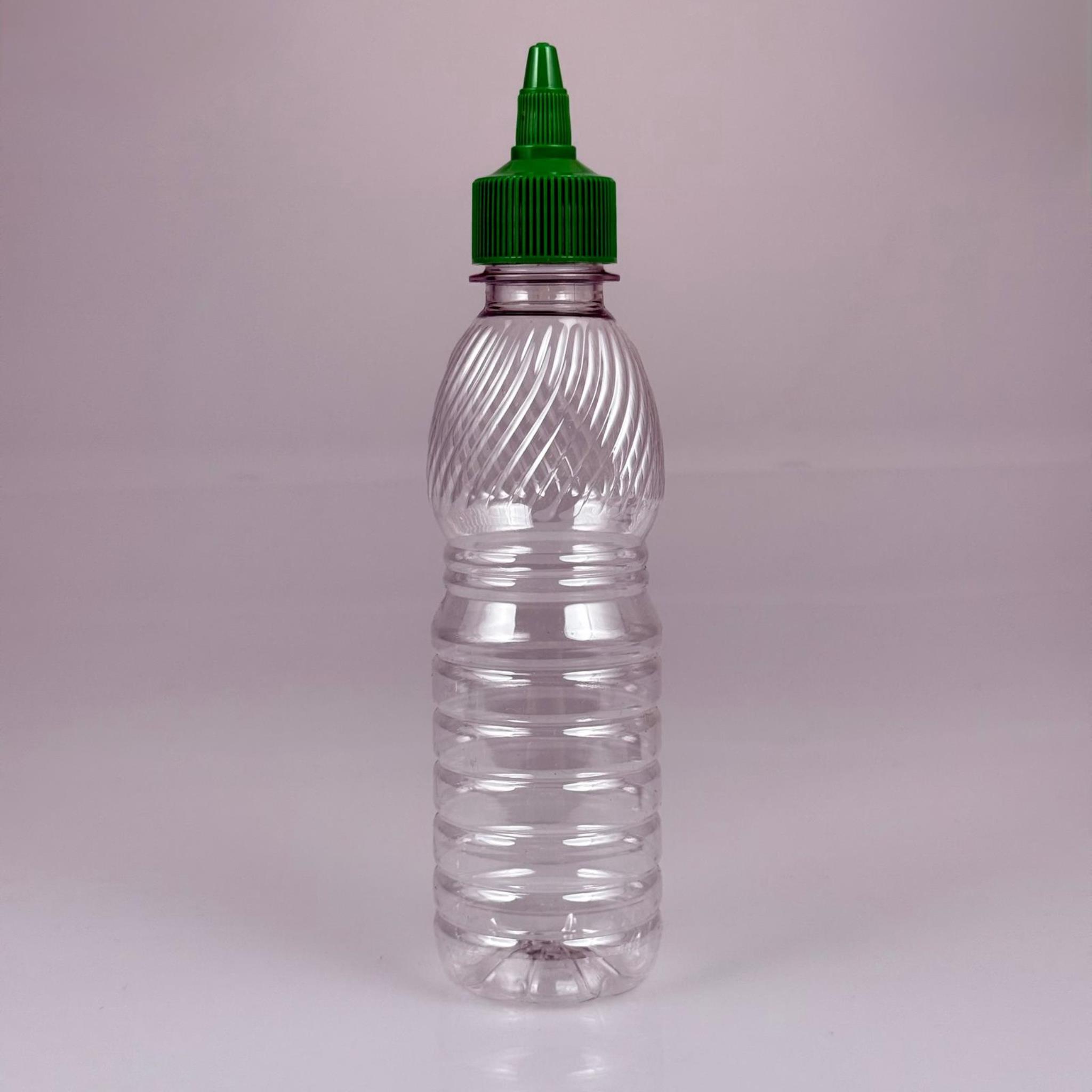 ZEYTİNYAĞI, SOS, ACI SOS, SİRKE, SRIRACHA VB BOŞ ŞİŞELERİ - YEŞİL SİVRİ TWİST AKITICI KAPAK + 250 ML ŞEFFAF PCO PET PLASTİK ŞİŞE TAKIM