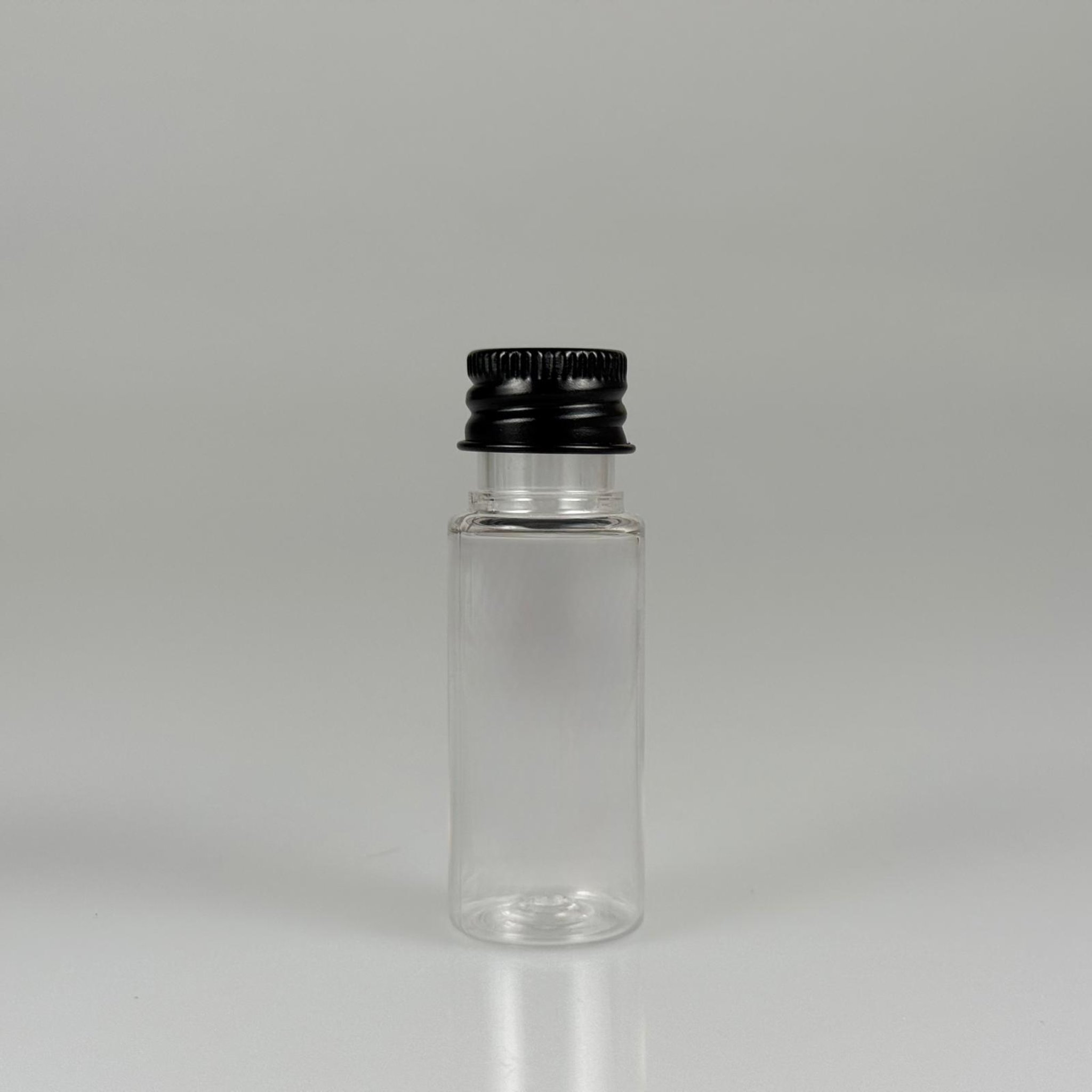 15 CC SİLİNDİR PET ŞİŞE + KÖPÜK CONTALI SİYAH ALÜMİNYUM METAL KAPAKLI TAKIML - 15 ML ŞEFFAF PET ŞİŞE