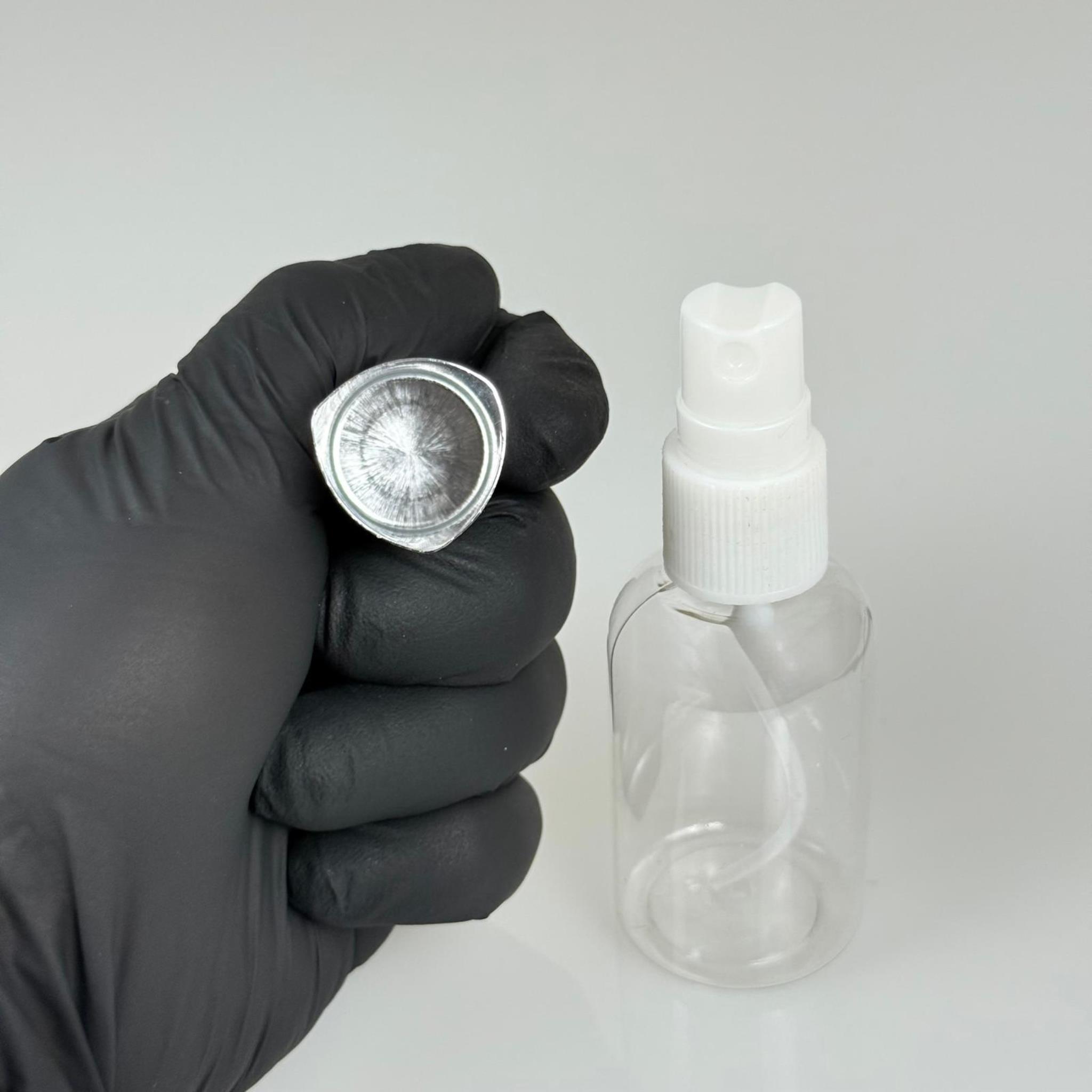 40 ML PET KOLONYA, PARFÜM VB ŞİŞELERİ - METAL ALÜMİNYUM GÜMÜŞ KAPAK + VİDALI SPREY + 40 CC TOMBUL ŞİŞE SET TAKIM