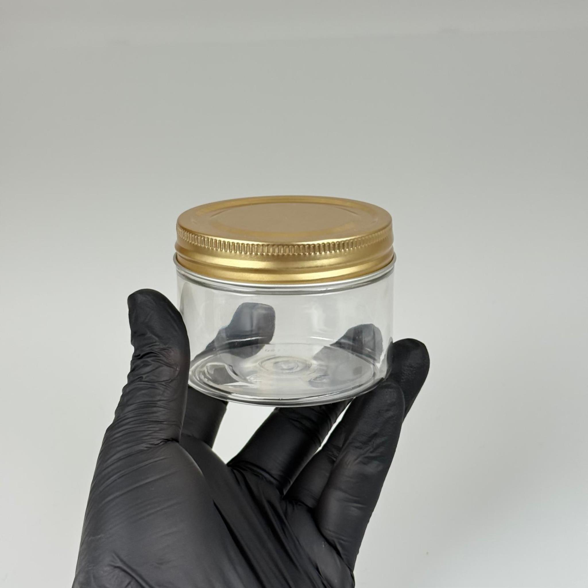 150 ML SERT PET KAVANOZ + GOLD METAL KAPAK + İÇ TIPA - 150 CC KALIN ŞEFFAF PLASTİK KAVANOZ GOLD METAL KAPAKLI İÇ TIPALI TAKIM - KREM KAVANOZLARI