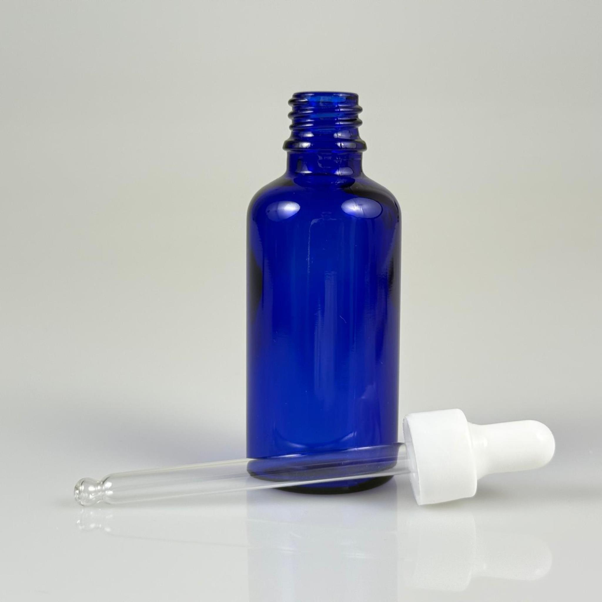 50 CC MAVİ CAM DAMLALIKLI ŞİŞE - BEYAZ EMZİK + BEYAZ DÜZ KAPAK + CAM PİPET TAKIM - 50 ML DAMLALIKLI ŞİŞE SETİ