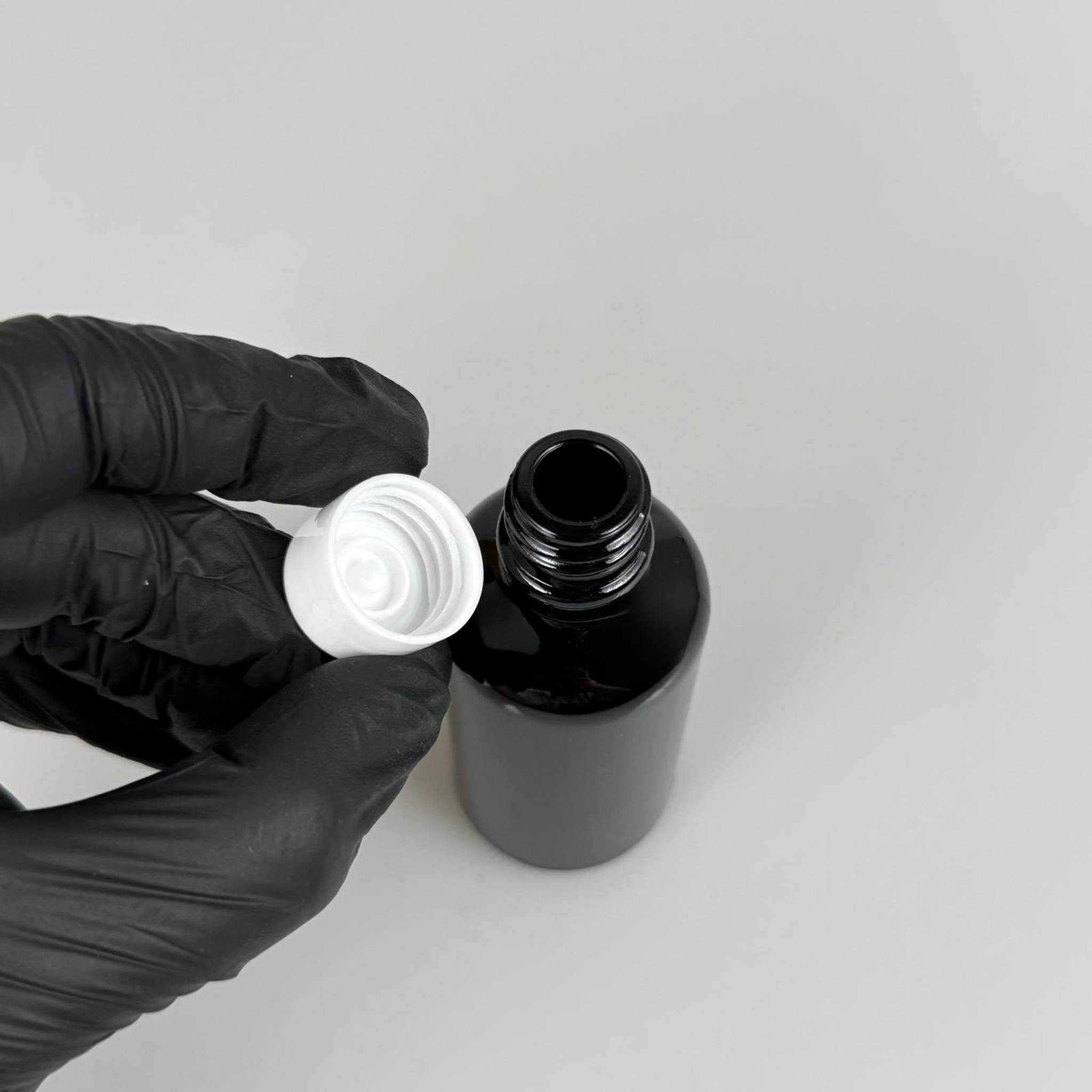 50 CC SİYAH CAM ŞİŞE + KENDİNDEN CONTALI SIZDIRMAZ BEYAZ KAPAK - 50 ML KAPAKLI SİYAH CAM ŞİŞE