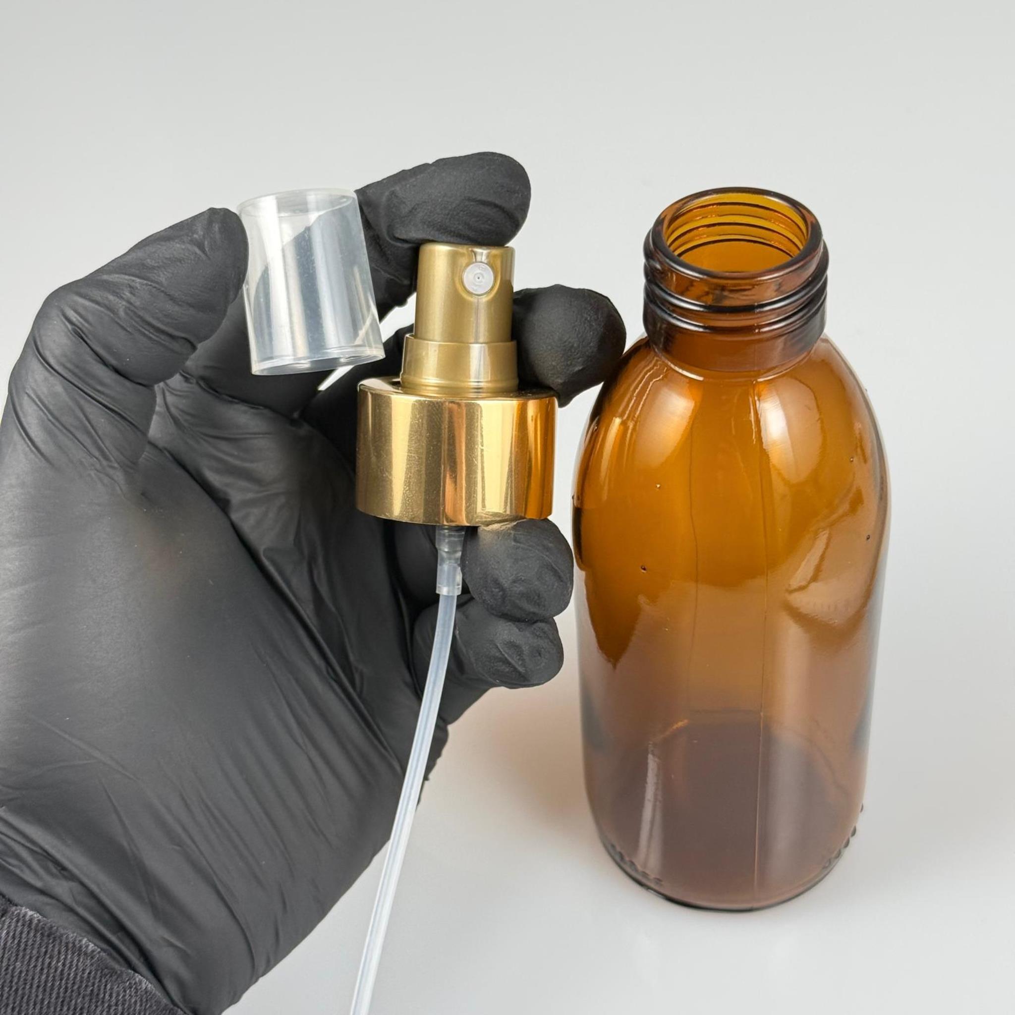 160 CC AMBER CAM ŞİŞE  - GOLDA GOLD PARMAK SPREYLİ TAKIM - 160 ML CAM SPREYLİ ŞİŞE