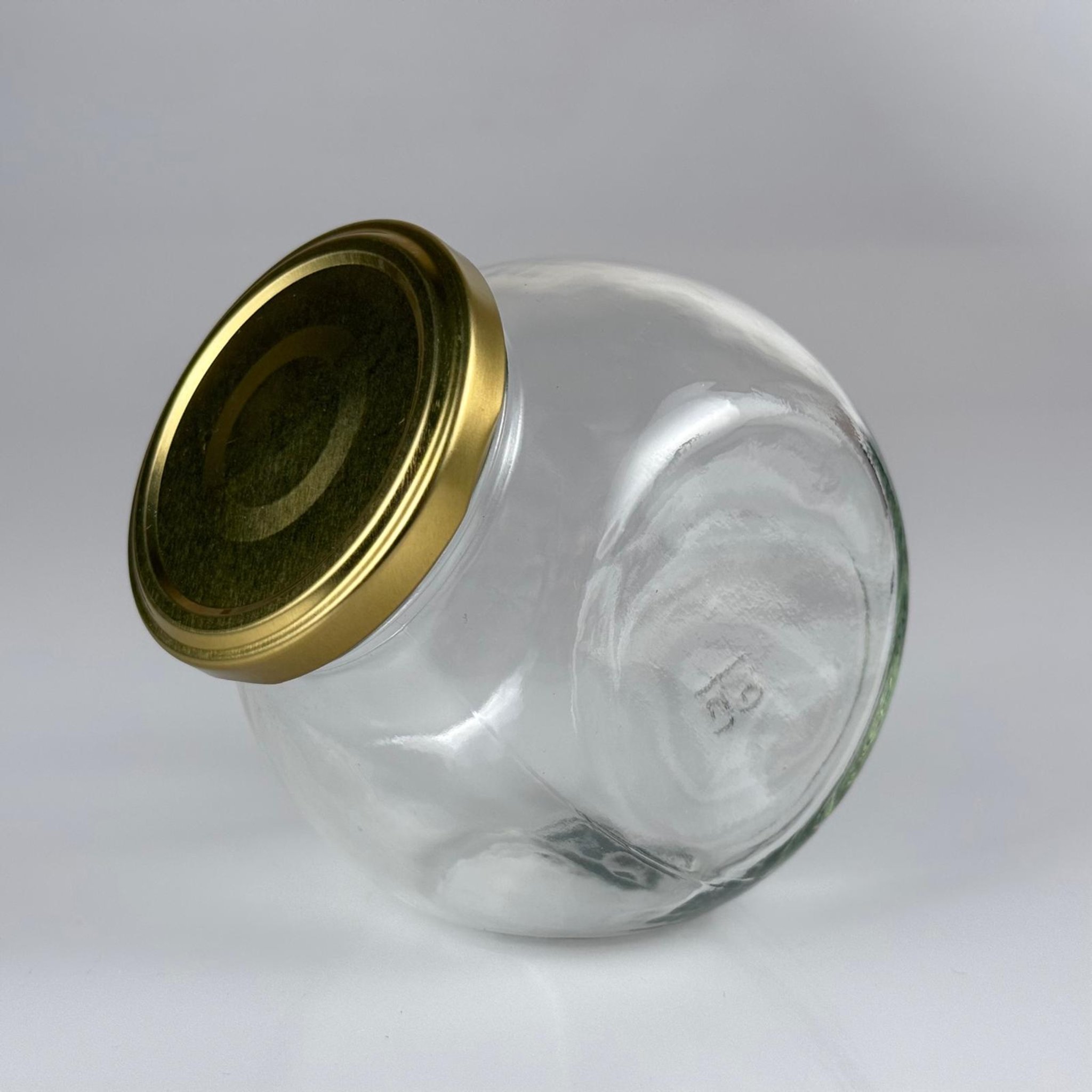 500 CC ÇİFTDİPLİ CAM KAVANOZ - DÜĞMELİ GOLD METAL KAPAKLI - 500 ML YATIK KAVANOZ