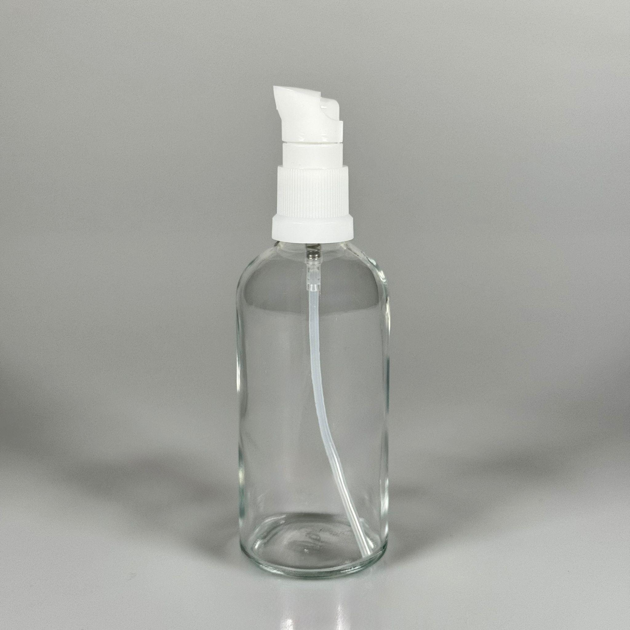 100 CC ŞEFFAF CAM ŞİŞE - SIZDIRMAZ ETEKLİ BEYAZ LOSYON POMPALI TAKIM - 100 ML LOSYON ŞİŞESİ - YAĞ, KREM GİBİ YOĞUN KIVAMLI SIVILAR İÇİN CAM AMBALAJ