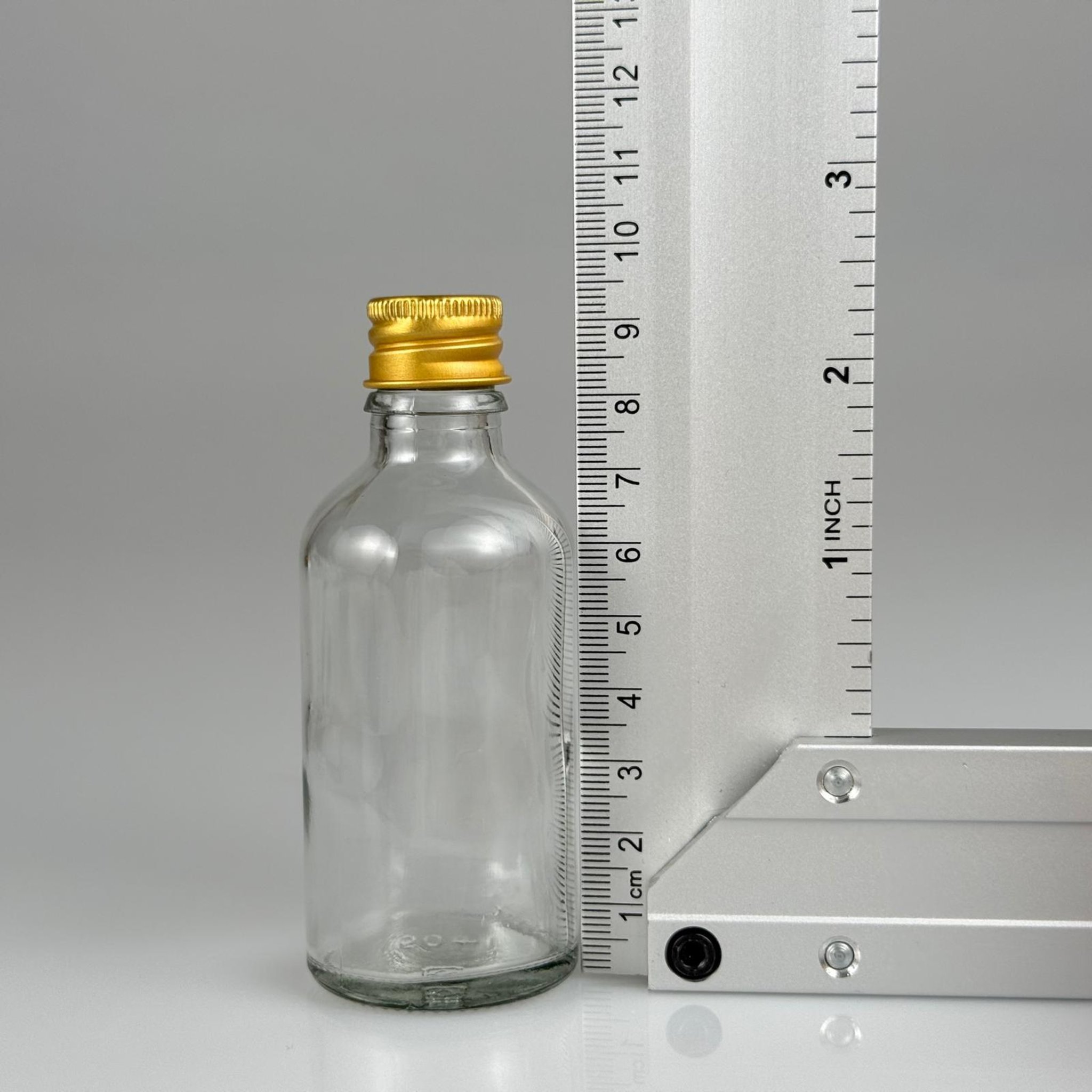 50 CC ŞEFFAF CAM ŞİŞE + KÖPÜK CONTALI GOLD ALÜMİNYUM METAL KAPAKLI + KÖR TIPALI TAKIM - 50 ML ŞEFFAF CAM ŞİŞE