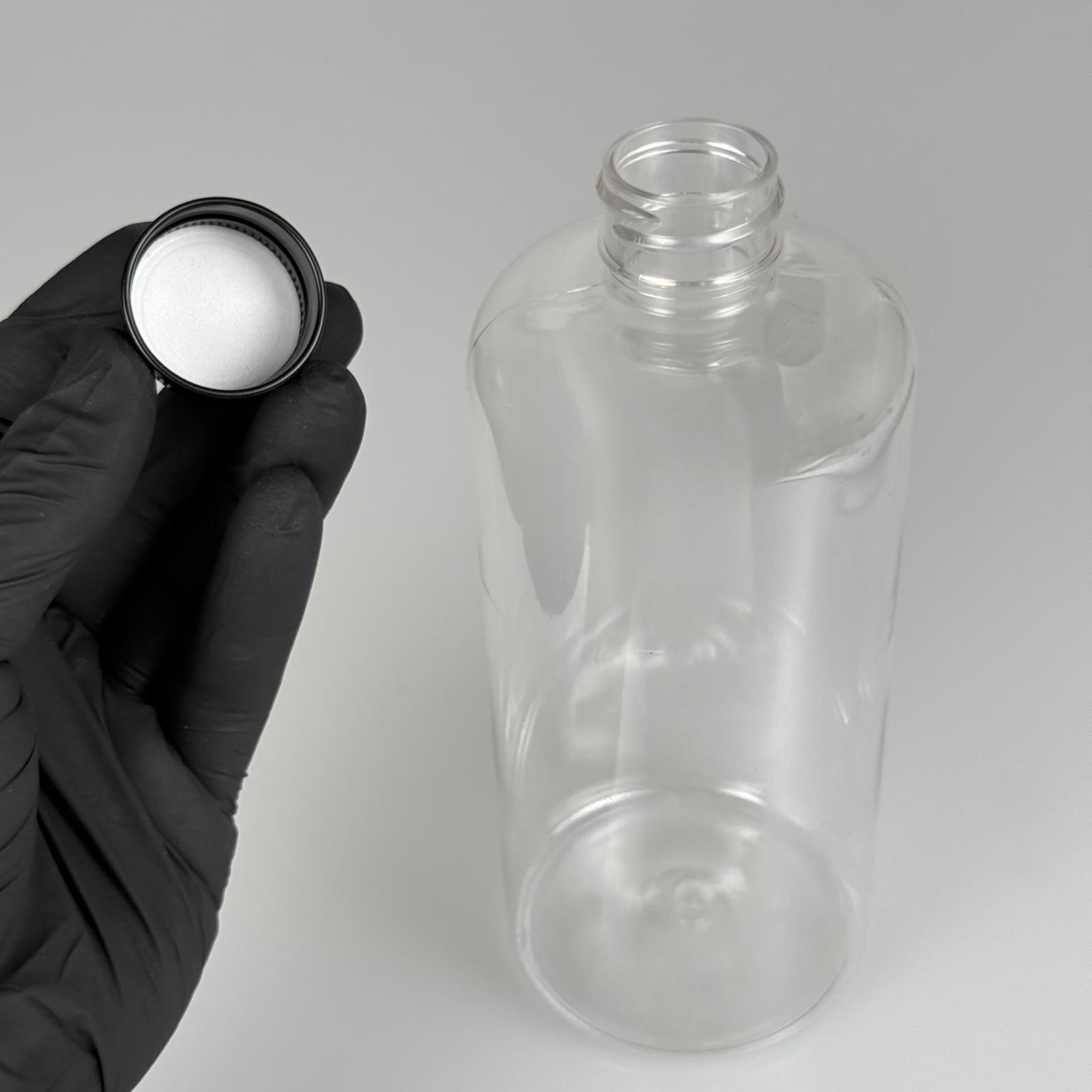 500 CC ŞEFFAF UZUN SİLİNDİR PET ŞİŞE KALIN (26 GR) - SİYAH METAL ALÜMİNYUM KAPAKLI - 28 AĞIZ - 500 ML PET ŞİŞE