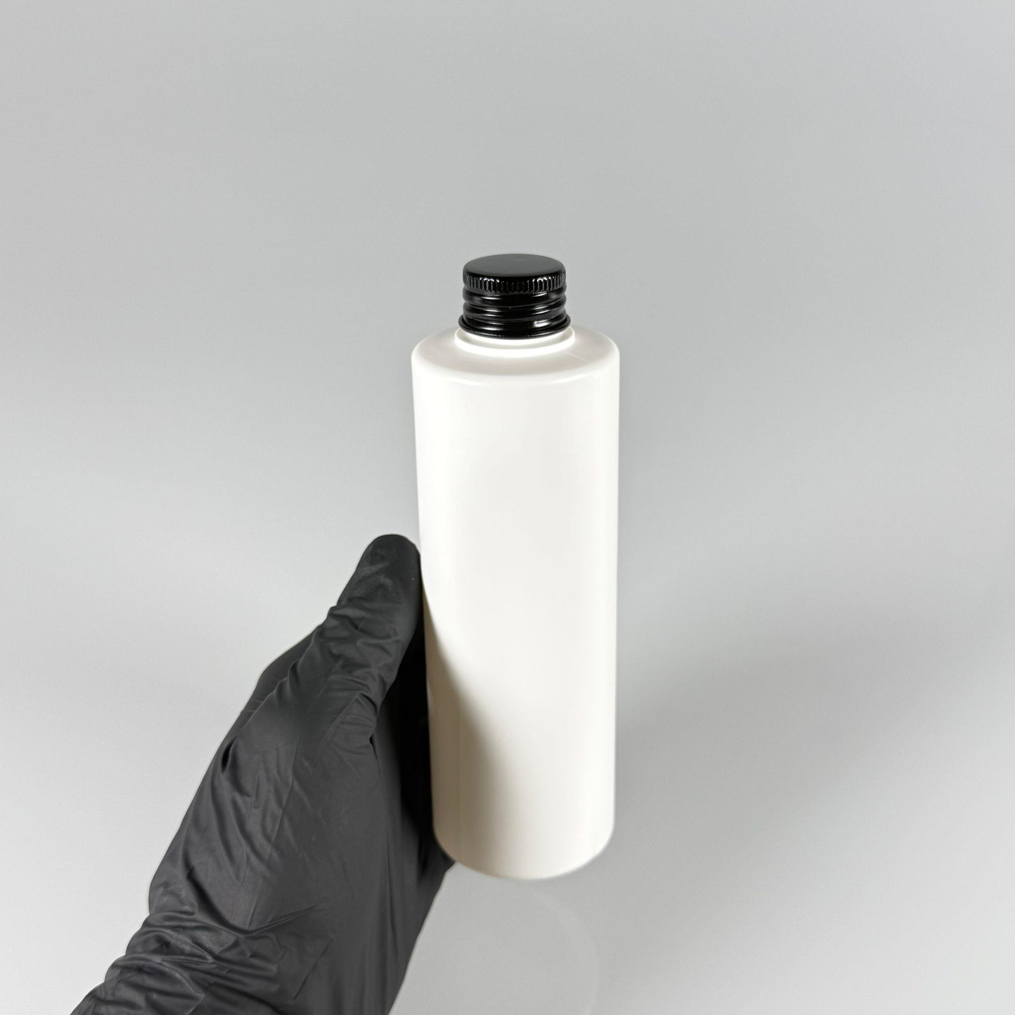 200 CC (SİLME 250 CC) BEYAZ SİLİNDİR MODEL MAT SERT POLİETİLEN ŞİŞE - SİYAH METAL KAPAKLI - 200 ML BEYAZ PLASTİK ŞİŞE