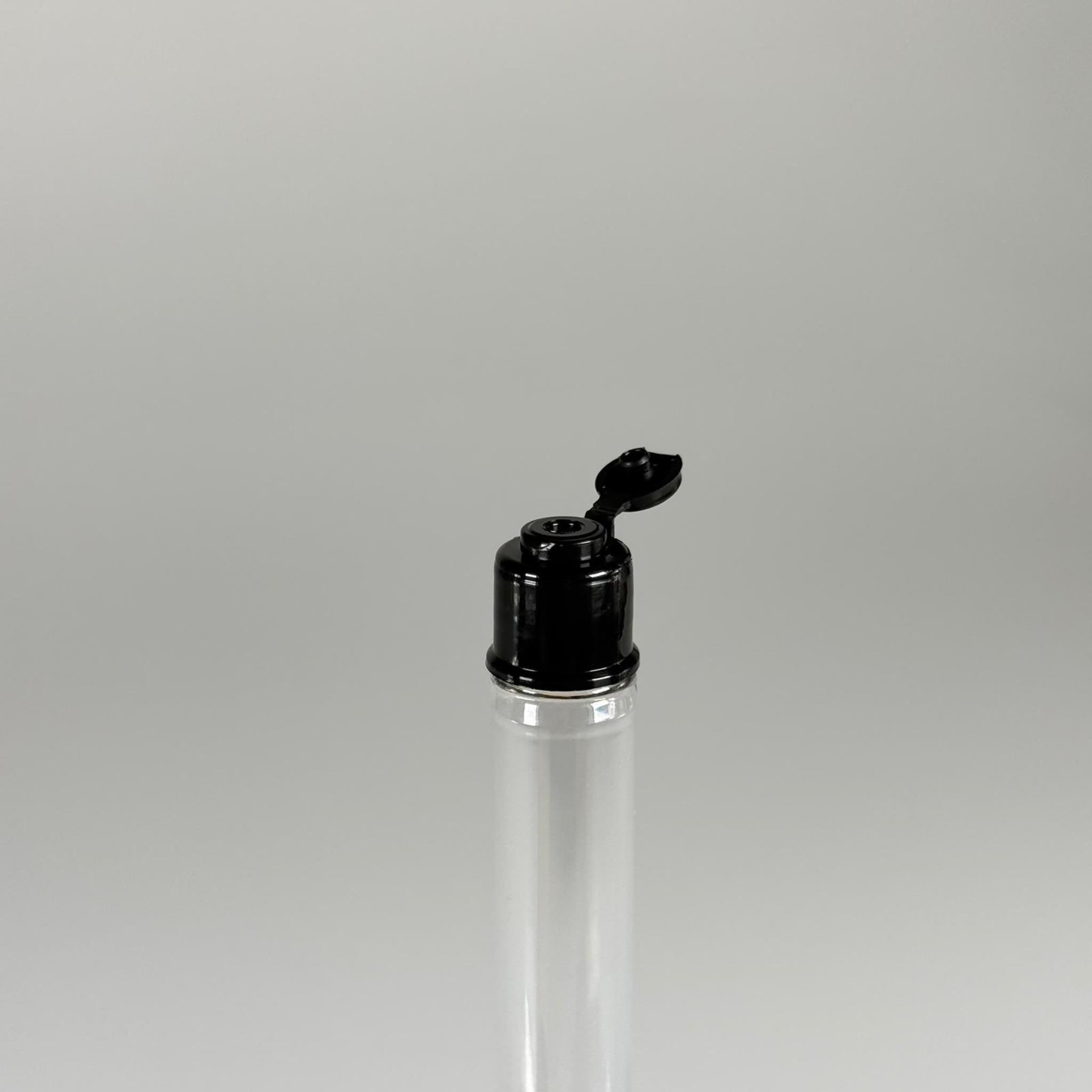 16 CM TÜP - 45 CC UZUN İNCE PET ŞİŞE - SİYAH AKITICI FLİPTOP KAPAKLI TAKIM - UZUN PLASTİK DAMLATMA ŞİŞESİ