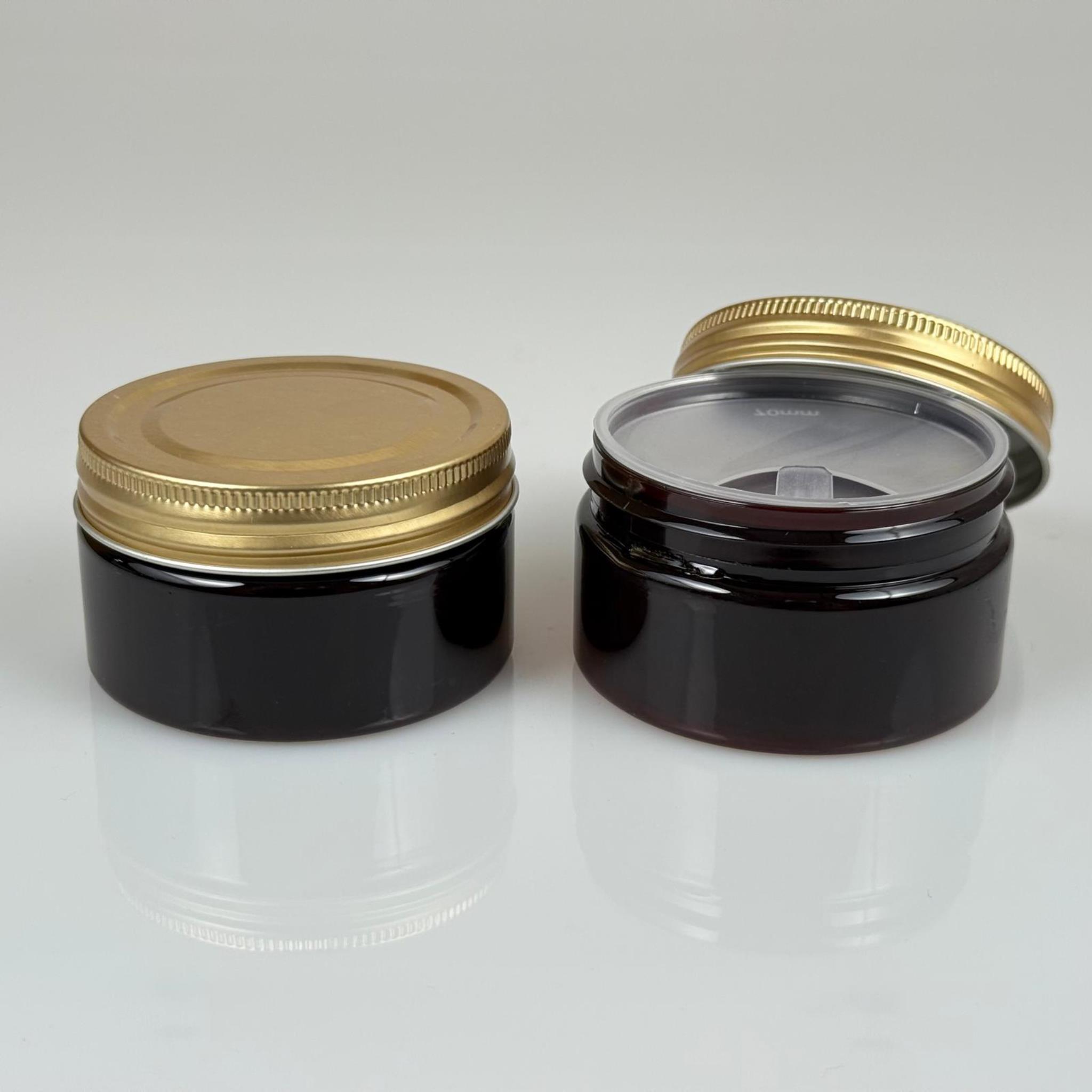 100 ML SERT PET KAVANOZ + GOLD METAL KAPAK + İÇ TIPA - 100 CC KALIN AMBER PLASTİK KAVANOZ GOLD METAL KAPAKLI İÇ TIPALI TAKIM - KREM KAVANOZLARI