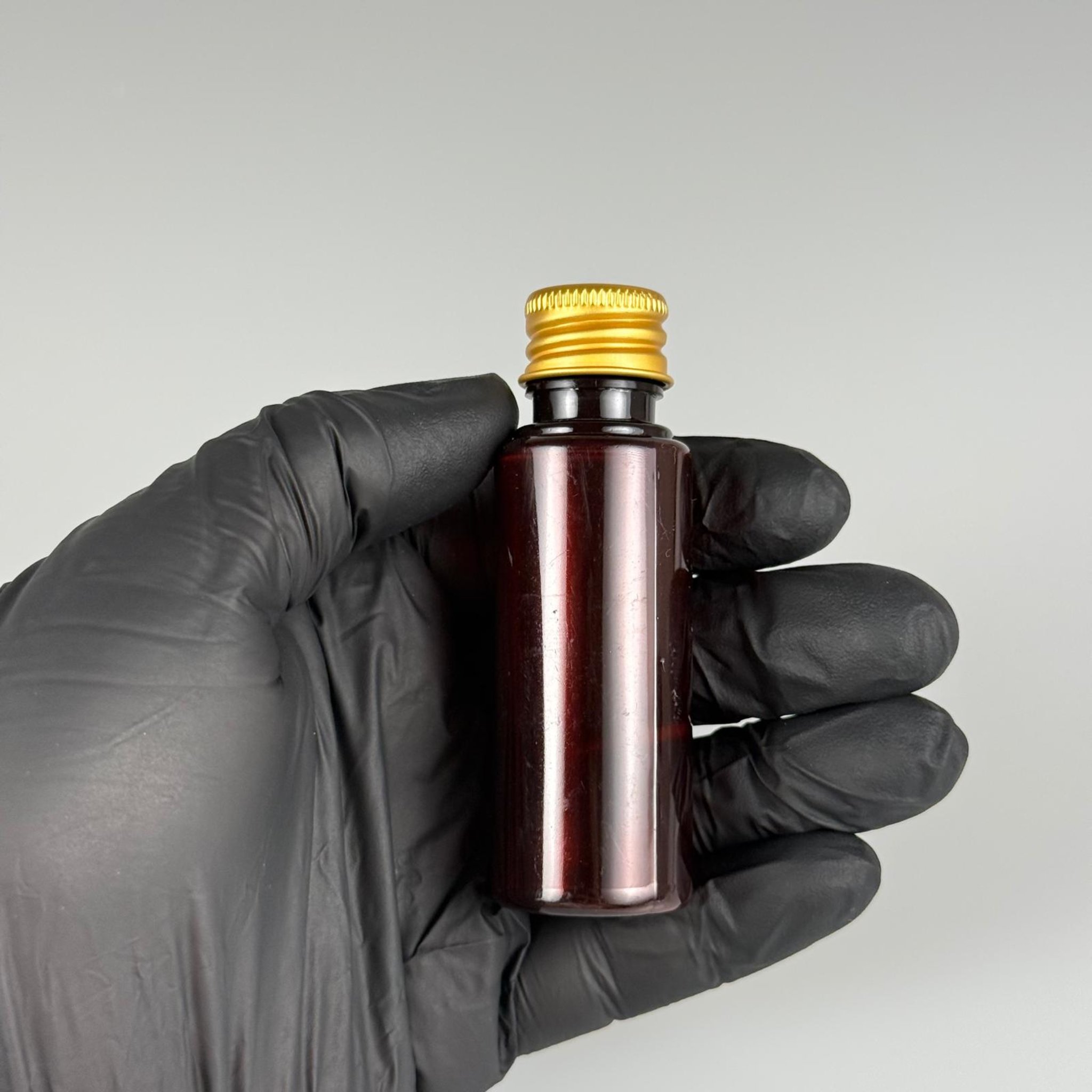 30 CC PET AMBER SHOT ŞİŞE - KÖPÜK CONTALI GOLD ALÜMİNYUM METAL KAPAKLI + KÖR TIPALITAKIM - 30 ML KAHVERENGİ PLASTİK ŞİŞE