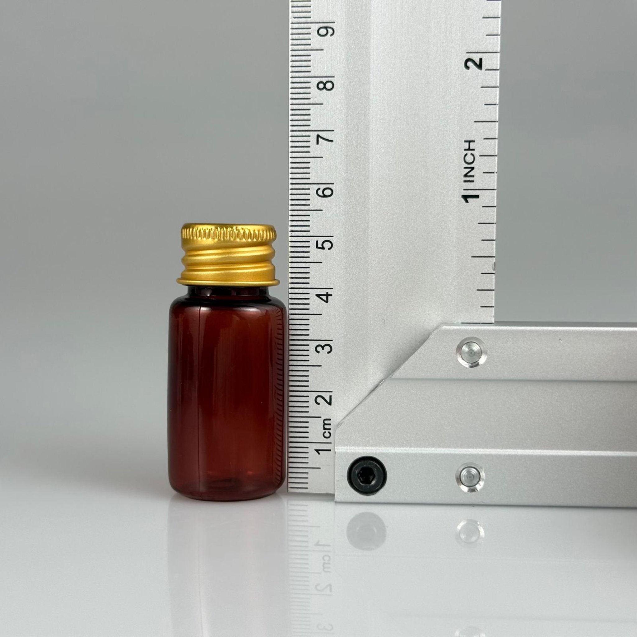 10 CC AMBER PET SHOT ŞİŞE - KÖPÜK CONTALI GOLD ALÜMİNYUM METAL KAPAKLI TAKIM - 10 ML KAHVERENGİ PLASTİK ŞİŞE