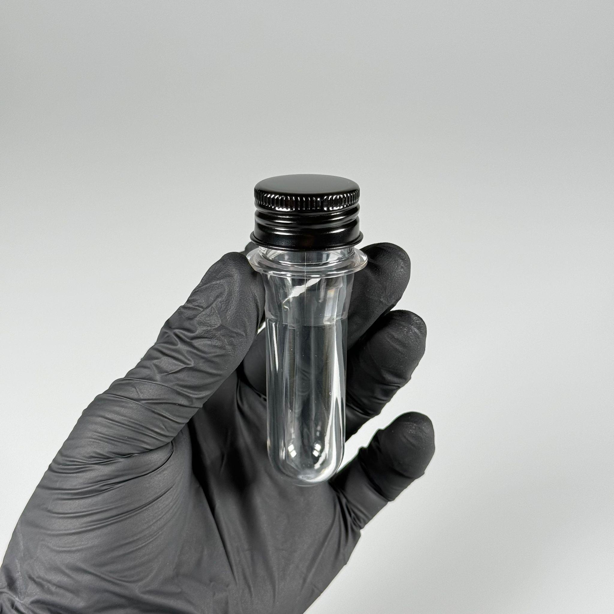 9 CM TÜP - 20 CC UZUN KALIN (20 GR) PET ŞİŞE  - SİYAH ALÜMİNYUM METAL KAPAKLI  - BAHARAT, DENEY TÜPÜ, AYAKKABI BAĞCIĞI VB İÇİN PLASTİK TÜP