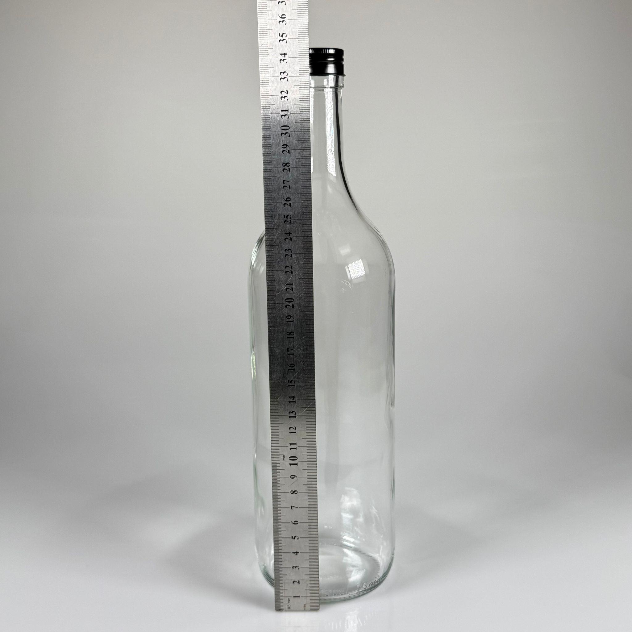 1500 CC ŞEFFAF CAM ŞİŞE - SİYAH METAL ALÜMİNYUM KAPAKLI - 1500 ML YAĞ ŞİŞESİ - SİRKE ŞİŞESİ - 1,5 LİTRE CAM ŞİŞE