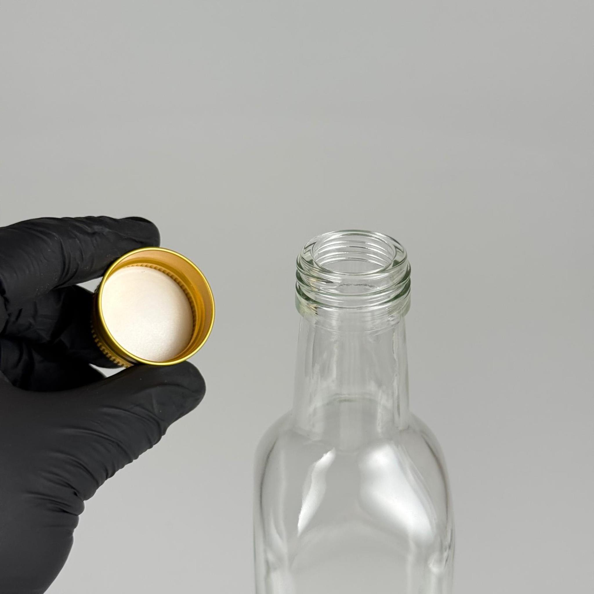 500 CC MARASKA CAM ŞİŞE - GOLD METAL ALÜMİNYUM KAPAKLI - 500 ML KÖŞELİ YAĞ ŞİŞESİ - SİRKE ŞİŞESİ