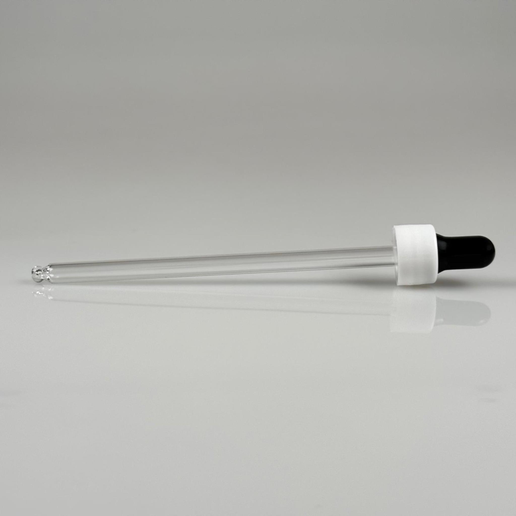 18 MM CAM DAMLALIKLI TAKIM - SİYAH EMZİK +  DELİKLİ PLASTİK DÜZ BEYAZ KAPAK + 140 MM CAM PİPET