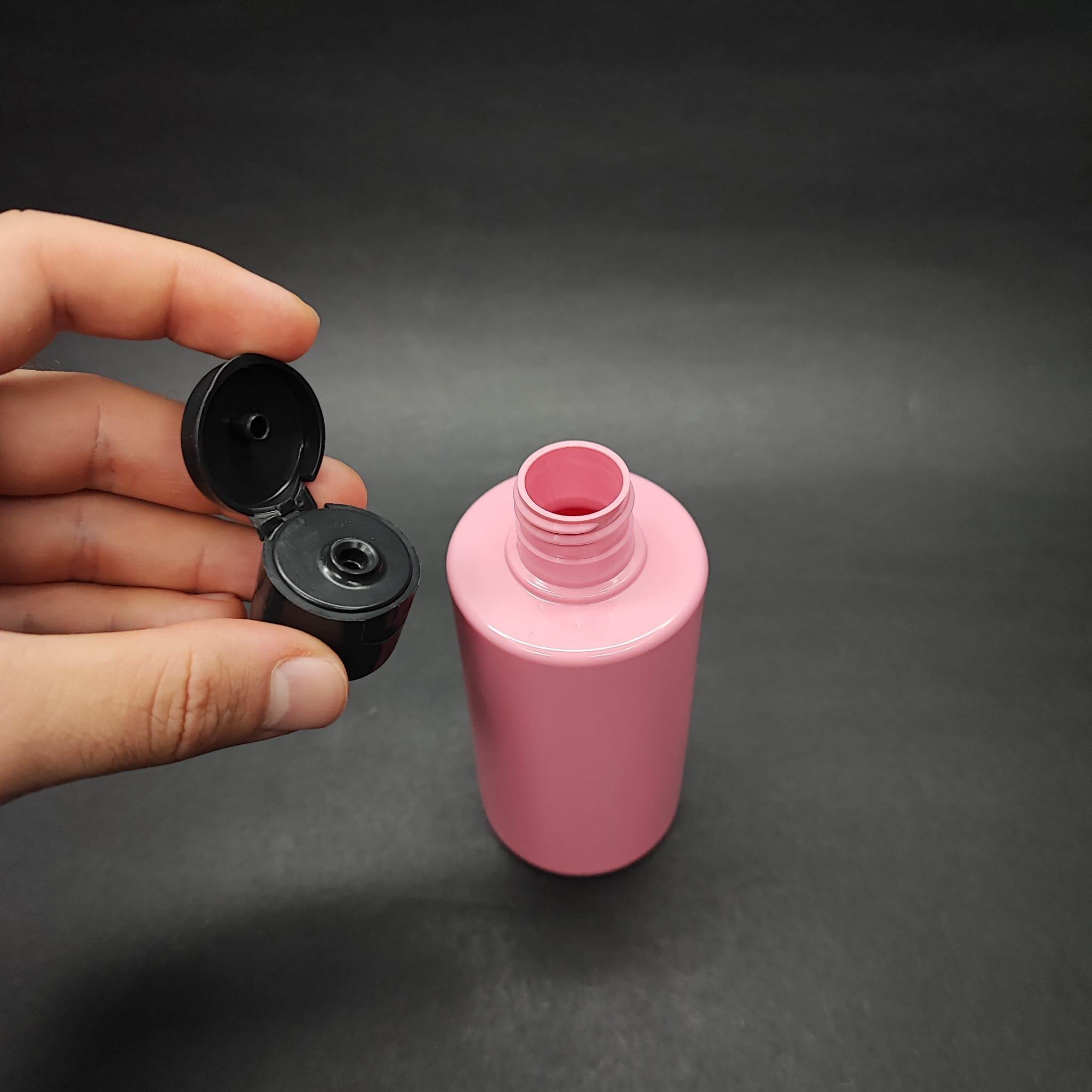 200 CC KÜT BOYUNLU SİLİNDİR PET ŞİŞE (24 GR) - SİYAH FLİPTOP KAPAKLI - 200 ML PLASTİK ŞİŞE - PEMBE