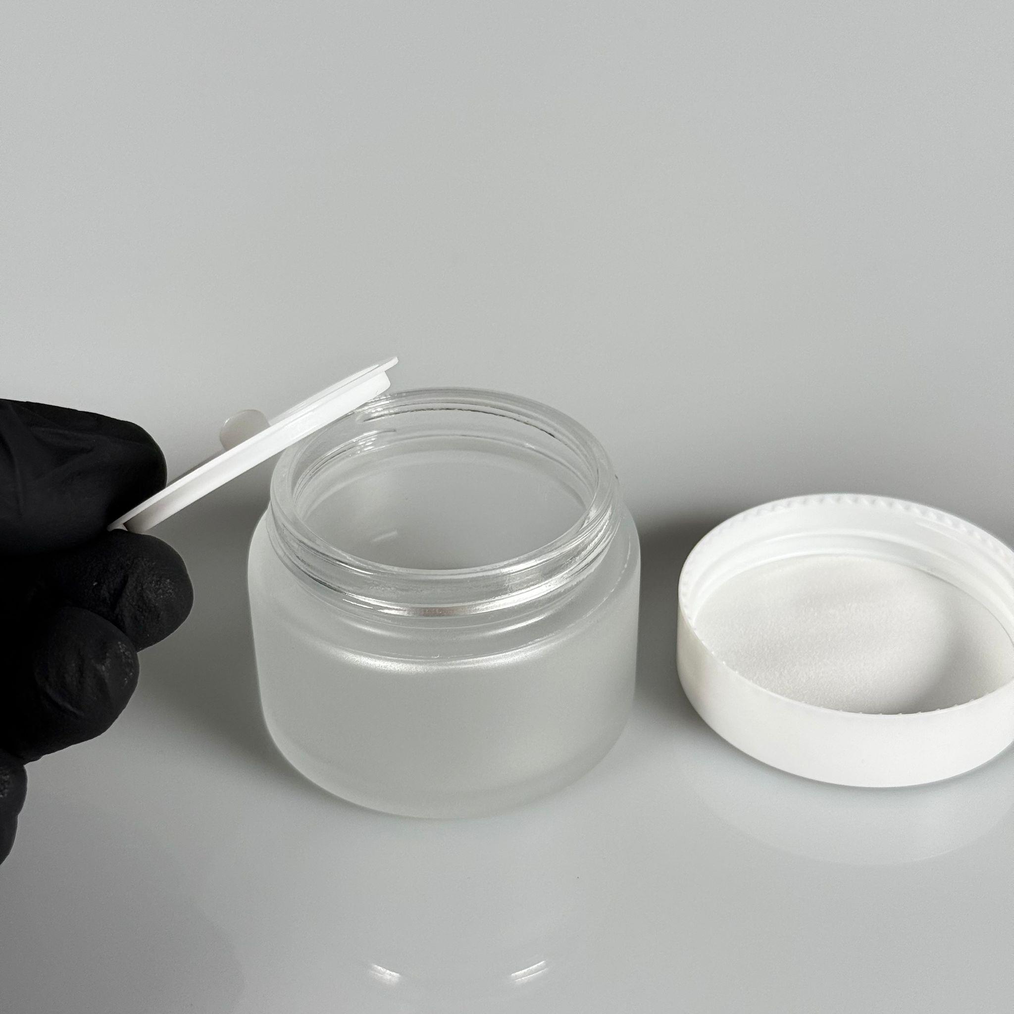 50 CC CAM BUZLU KREM KAVANOZU - BEYAZ KAPAKLI İÇ CONTALI - 50 ML BUZLU CAM KREM KAVANOZU - BUZLU KOZMETİK KAVANOZU