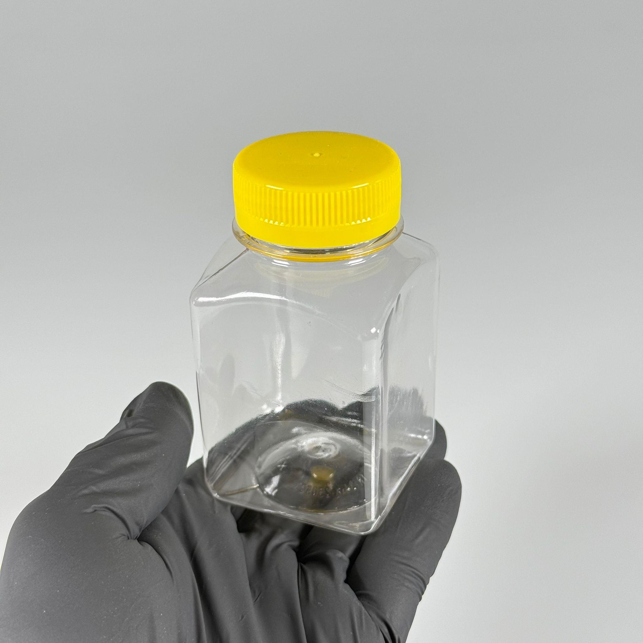 150 CC KÖŞELİ KARE PET ŞİŞE (15,6 GR) - 38 MM GENİŞ AĞIZLI KİLİTLİ SARI - 150 ML DETOX, MEYVE SUYU, SMOOTHIE, AYRAN, SÜT, MEŞRUBAT VB İÇİN BOŞ PLASTİK ŞİŞELER