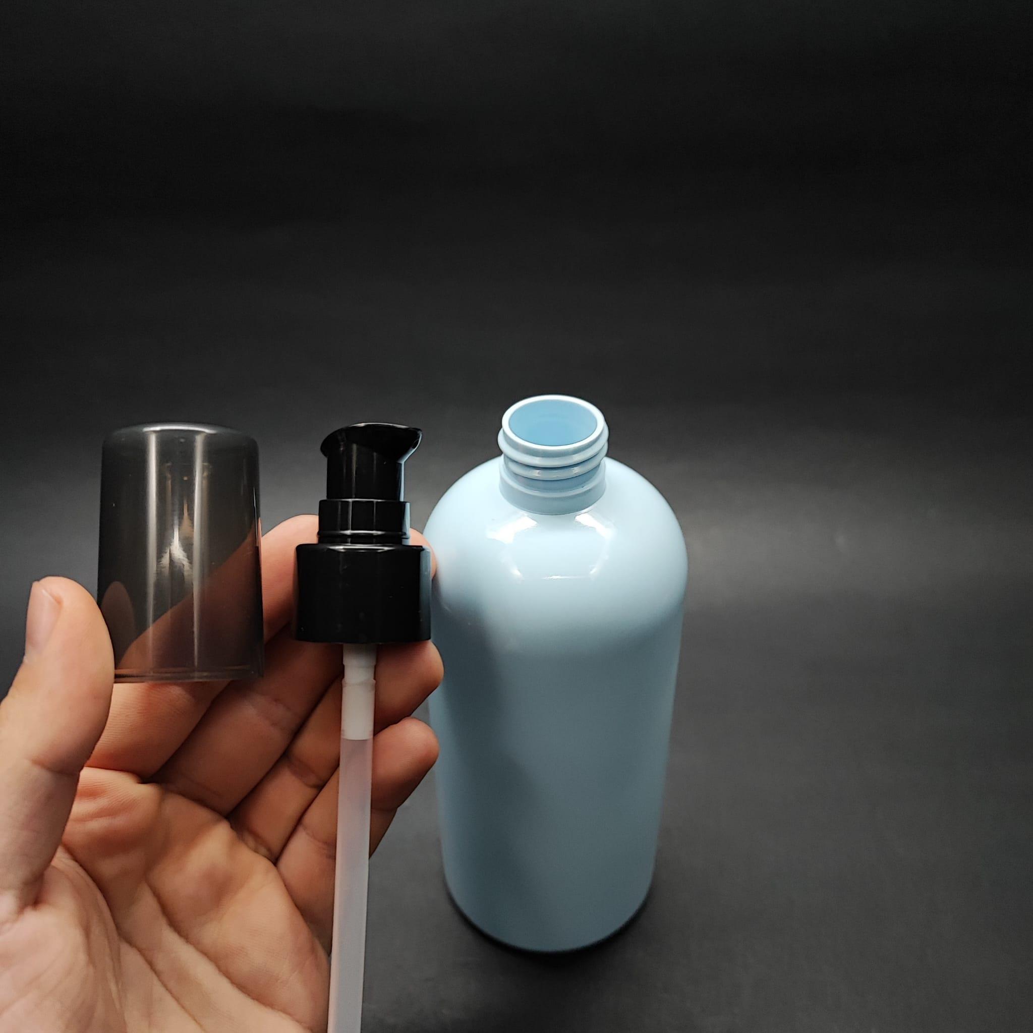400 CC OVAL BOYUNLU SİLİNDİR PET ŞİŞE (30 GR) - SİYAH LOSYON POMPALI - 400 ML PLASTİK ŞİŞE - BEBEK MAVİSİ