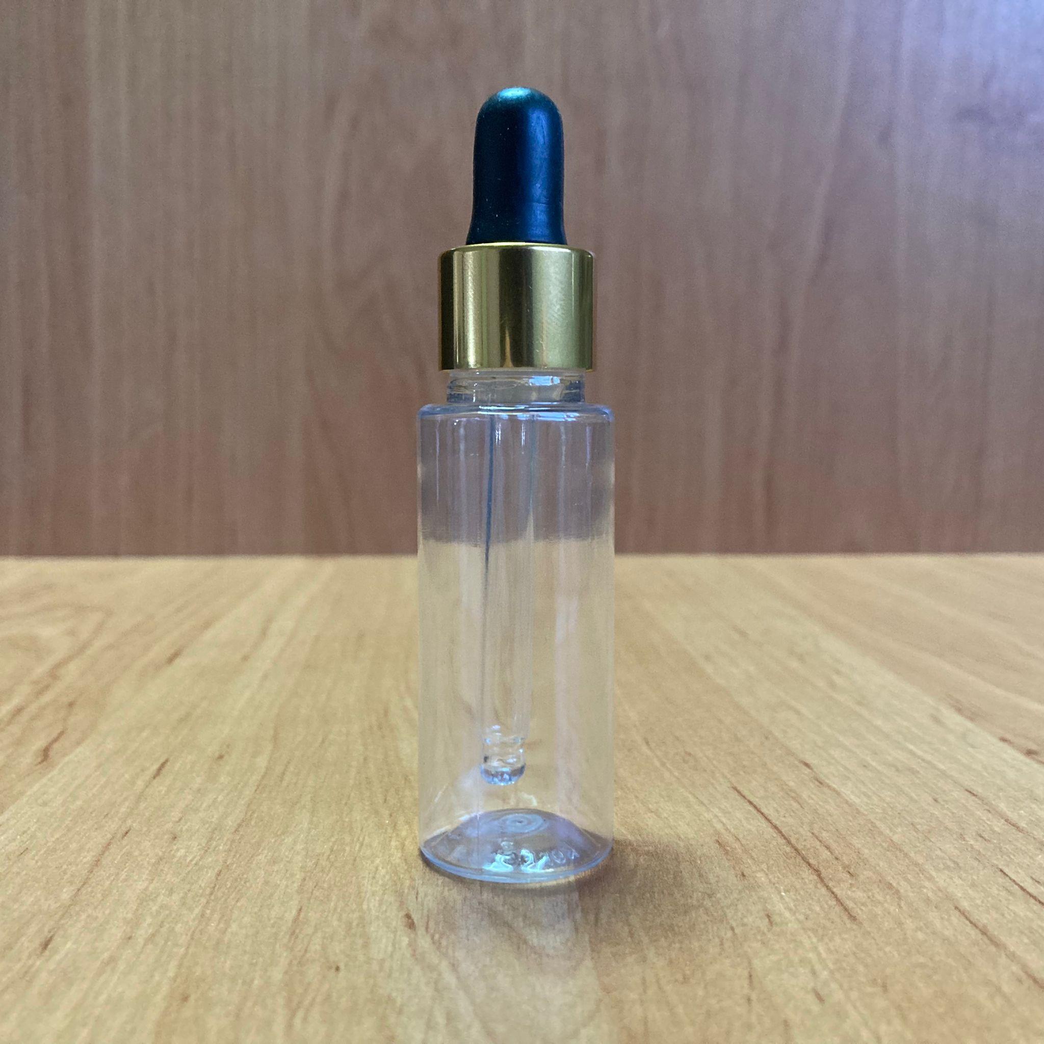 30 CC CAM DAMLALIKLI PLASTİK ŞİŞE - SİYAH EMZİK - GOLD METALİK KAPAK - 30 ML ŞEFFAF CAM DAMLALIKLI PLASTİK ŞİŞE