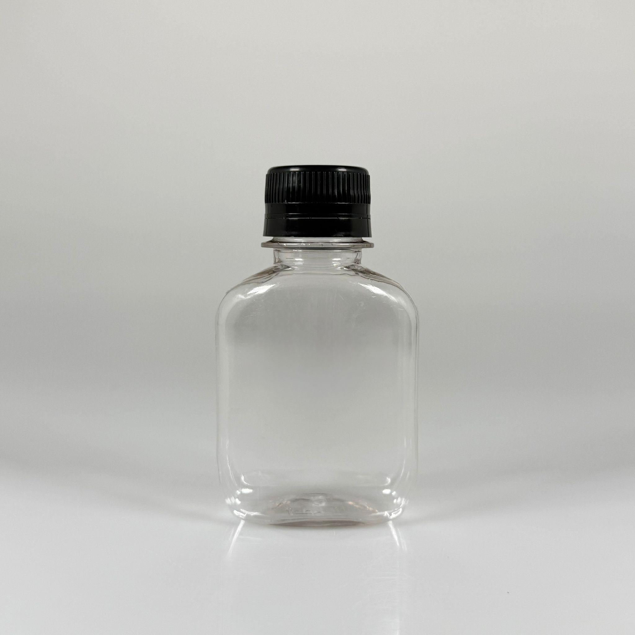 100 CC YASSI PET ŞİŞE - SİYAH KİLİTLİ KAPAKLI - 100 ML PET ŞİŞE KALIN (15 GR) - KAPAK MÜHÜRLENİR, NUMUNE İÇİN KULLANILABİLİR, SIZDIRMAZ