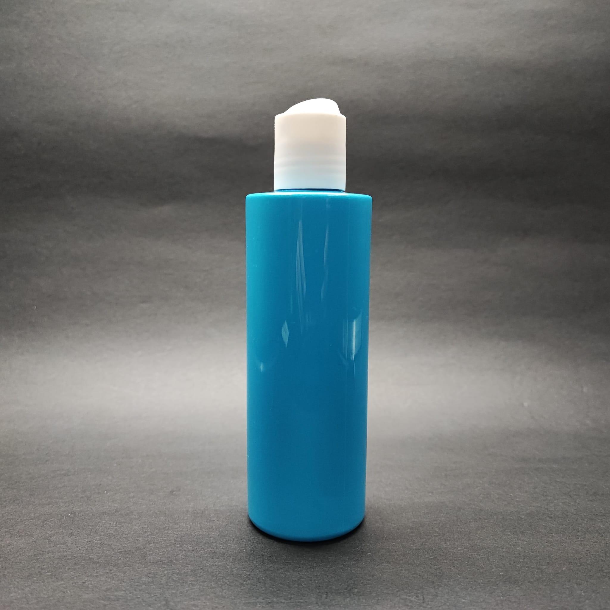 200 CC KÜT BOYUNLU UZUN SİLİNDİR PET ŞİŞE (24 GR) - BEYAZ DİSKTOP ŞAMPUAN KAPAKLI - 200 ML PLASTİK ŞİŞE - MAVİ