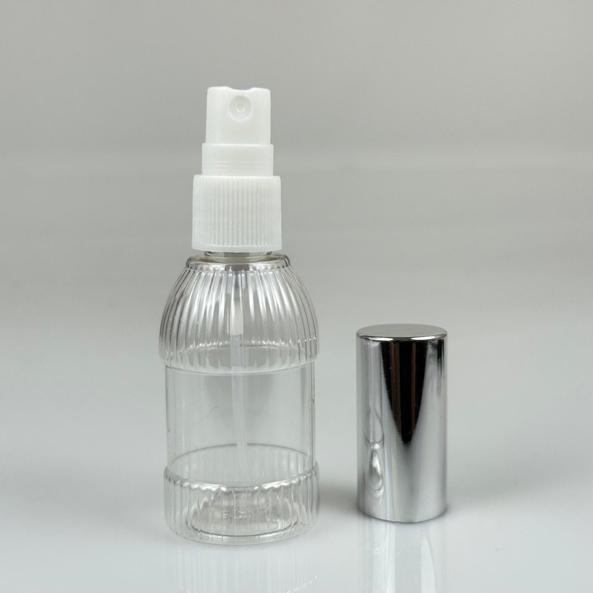 50 ML PET KOLONYA, PARFÜM VB ŞİŞELERİ - METAL ALÜMİNYUM GÜMÜŞ KAPAK + VİDALI SPREY + 50 CC MANDALİNA MODEL ŞİŞE SET TAKIM