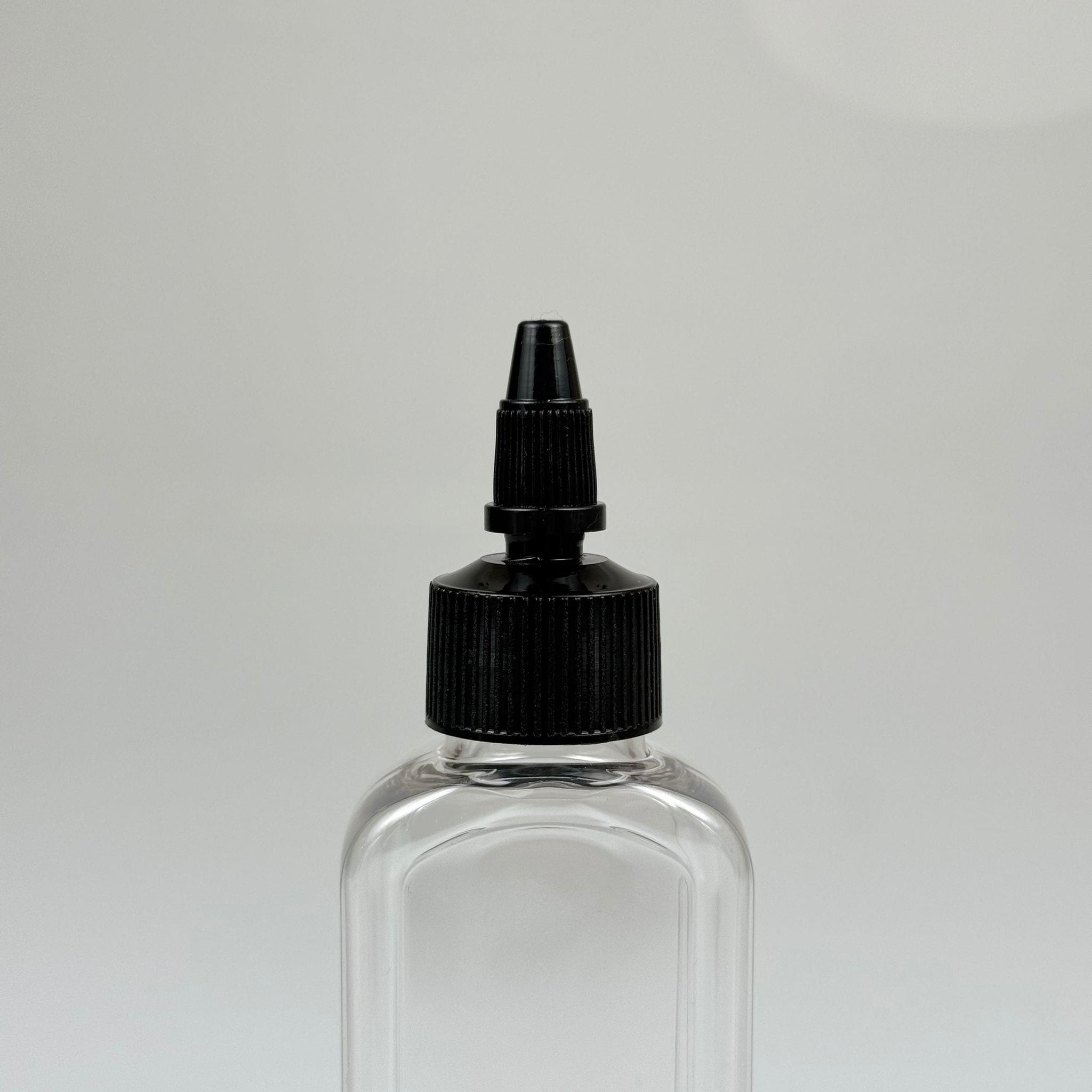 YAĞ, SOS, ACI SOS, SİRKE, SRIRACHA, MÜREKKEP, TUTKAL AKITICI VB BOŞ ŞİŞELERİ - SİYAH SİVRİ TWİST AKITICI KAPAK + 100 ML YASSI KÖŞELİ SERT PET PLASTİK ŞİŞE TAKIM