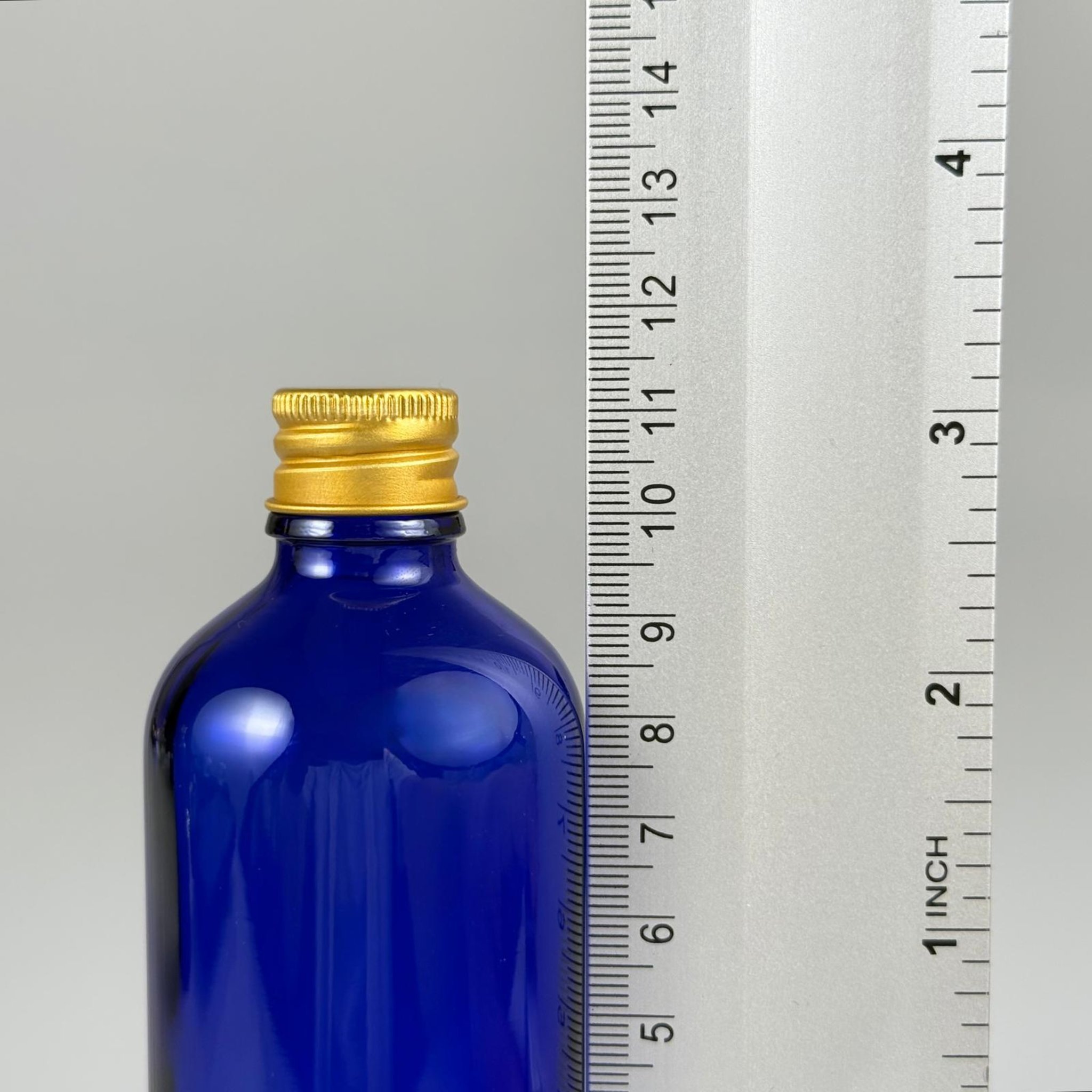 100 CC MAVİ CAM ŞİŞE + KÖPÜK CONTALI GOLD ALÜMİNYUM METAL KAPAKLI TAKIM - 100 ML MAVİ CAM ŞİŞE