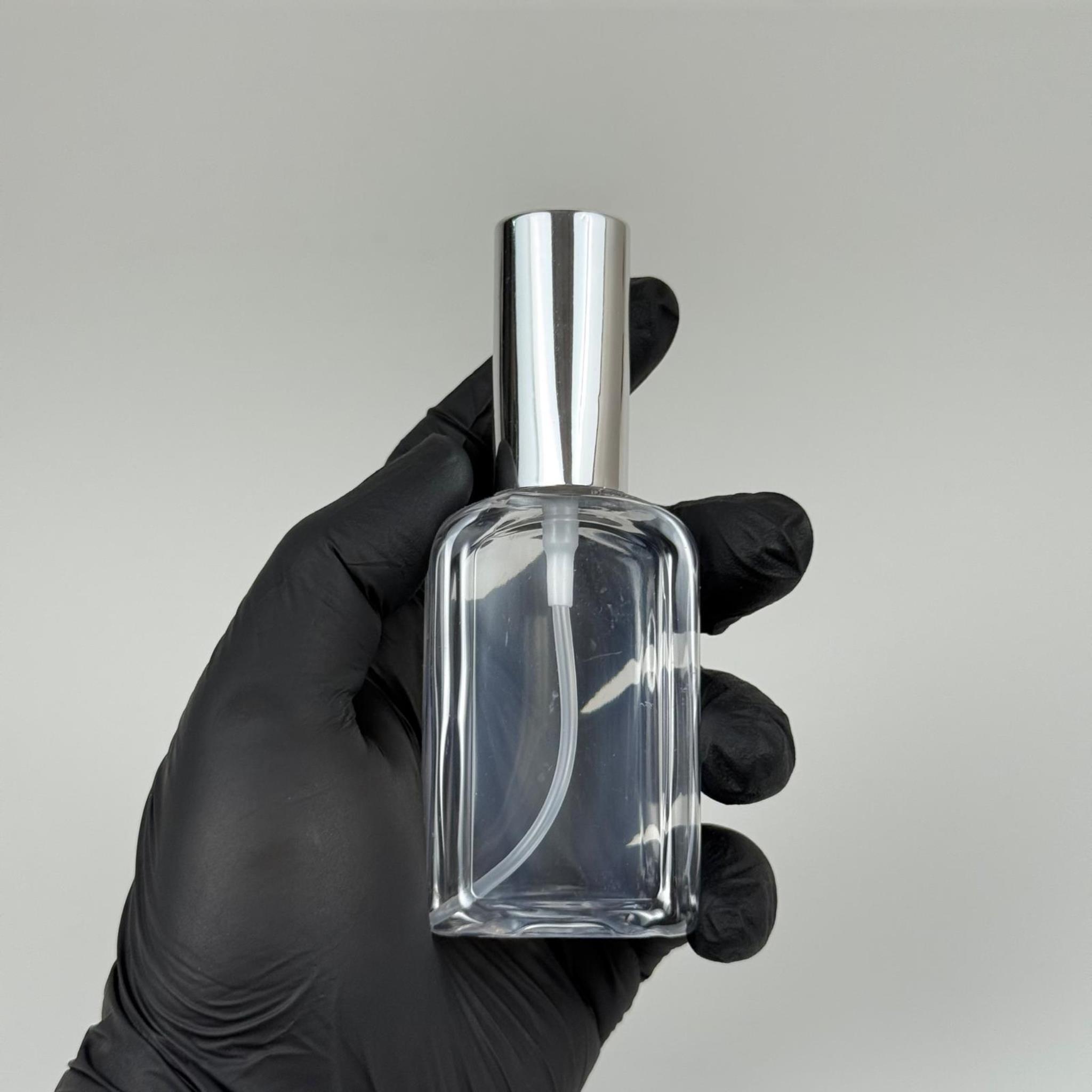 50 ML PET KOLONYA, PARFÜM VB ŞİŞELERİ - METAL ALÜMİNYUM GÜMÜŞ KAPAK + VİDALI SPREY + 50 CC KÖŞELİ YASSI ŞİŞE SET TAKIM