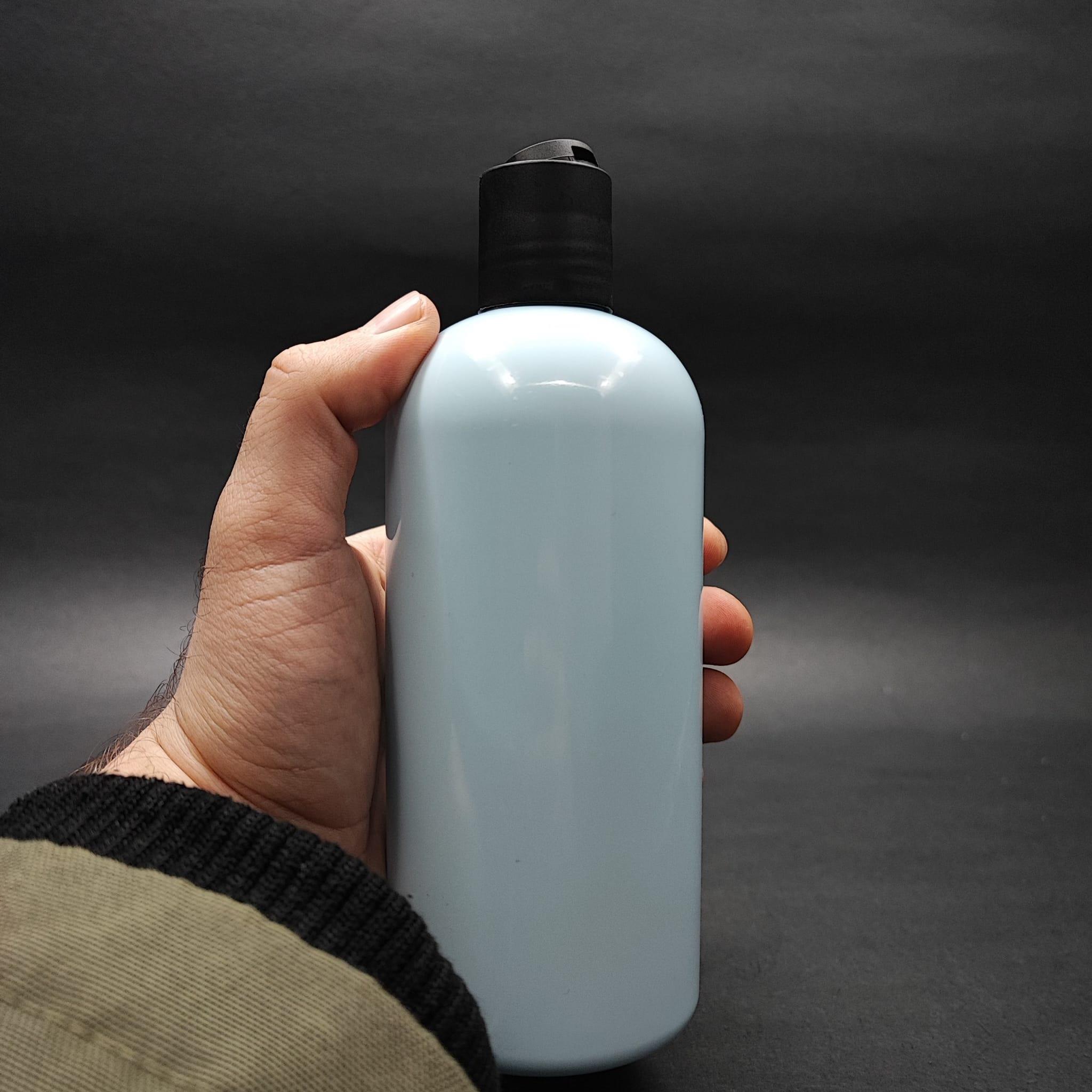 400 CC OVAL BOYUNLU SİLİNDİR PET ŞİŞE (30 GR) - SİYAH DİSKTOP ŞAMPUAN KAPAKLI - 400 ML PLASTİK ŞİŞE - BEBEK MAVİSİ
