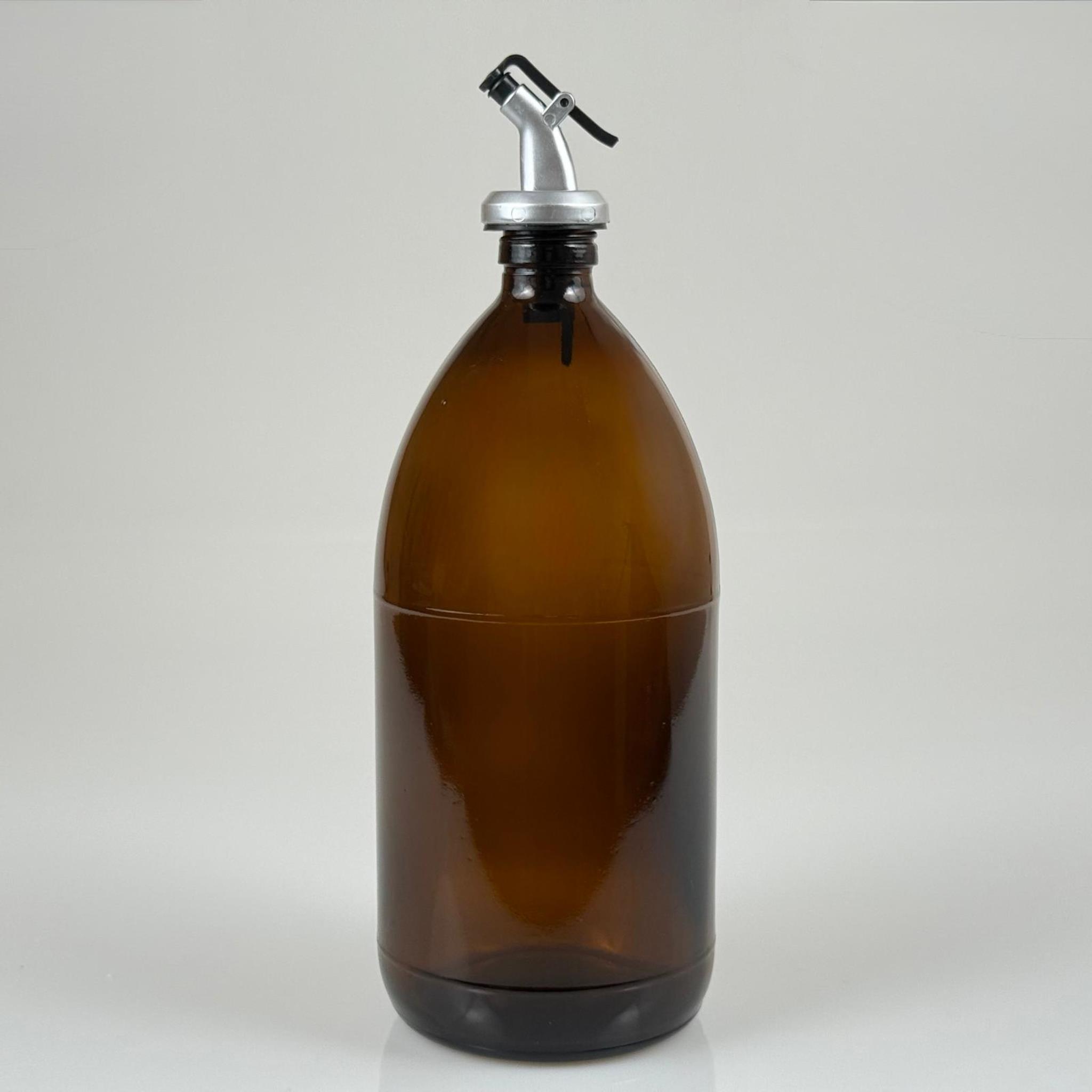 1000 CC AMBER TOMBUL ÖZEL SERİ CAM ŞİŞE - GRİ KAPAKLI YAĞDANLIK TIPALI - 1000 ML CAM ECZA ŞİŞESİ - KAHVERENGİ