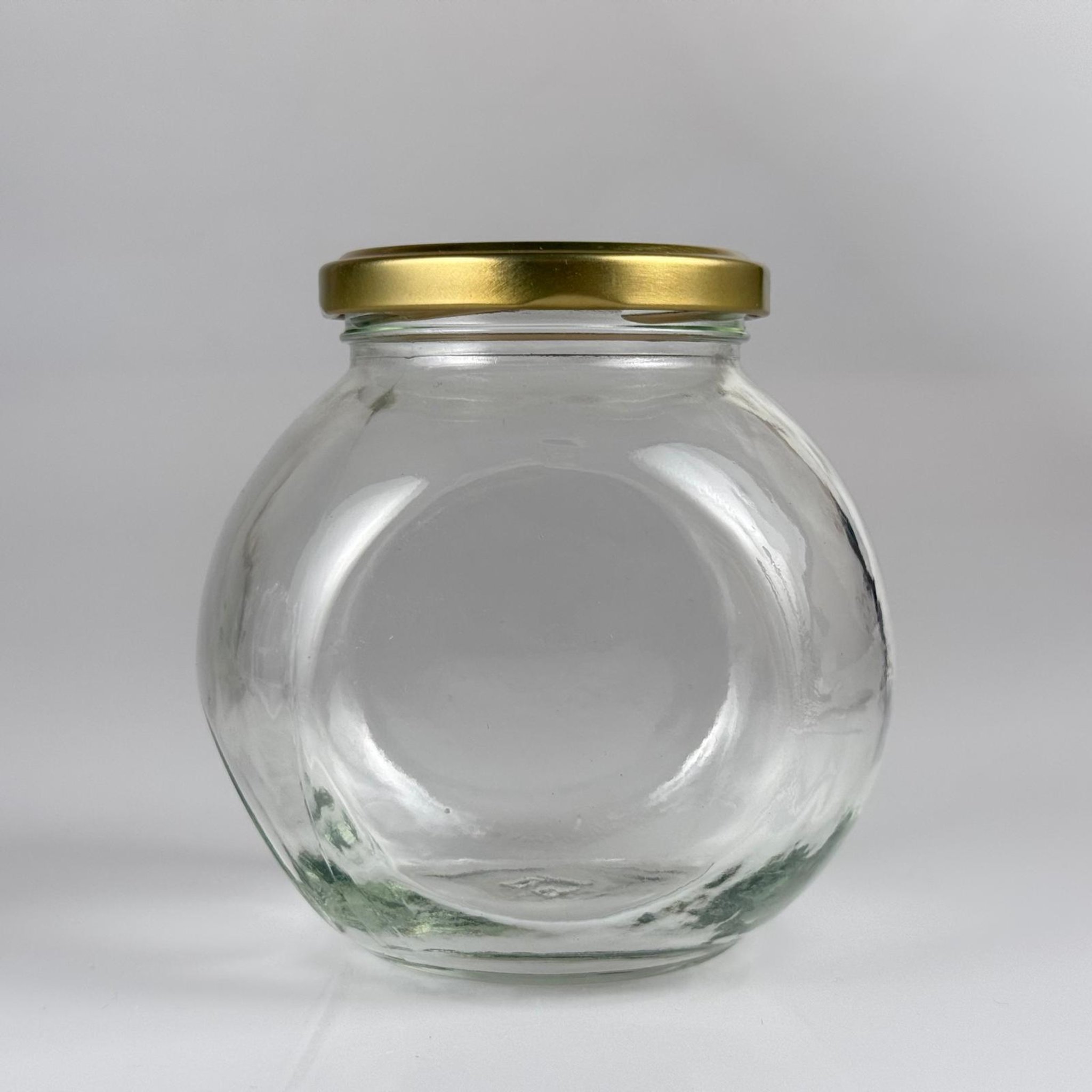 500 CC ÇİFTDİPLİ CAM KAVANOZ - DÜĞMELİ GOLD METAL KAPAKLI - 500 ML YATIK KAVANOZ