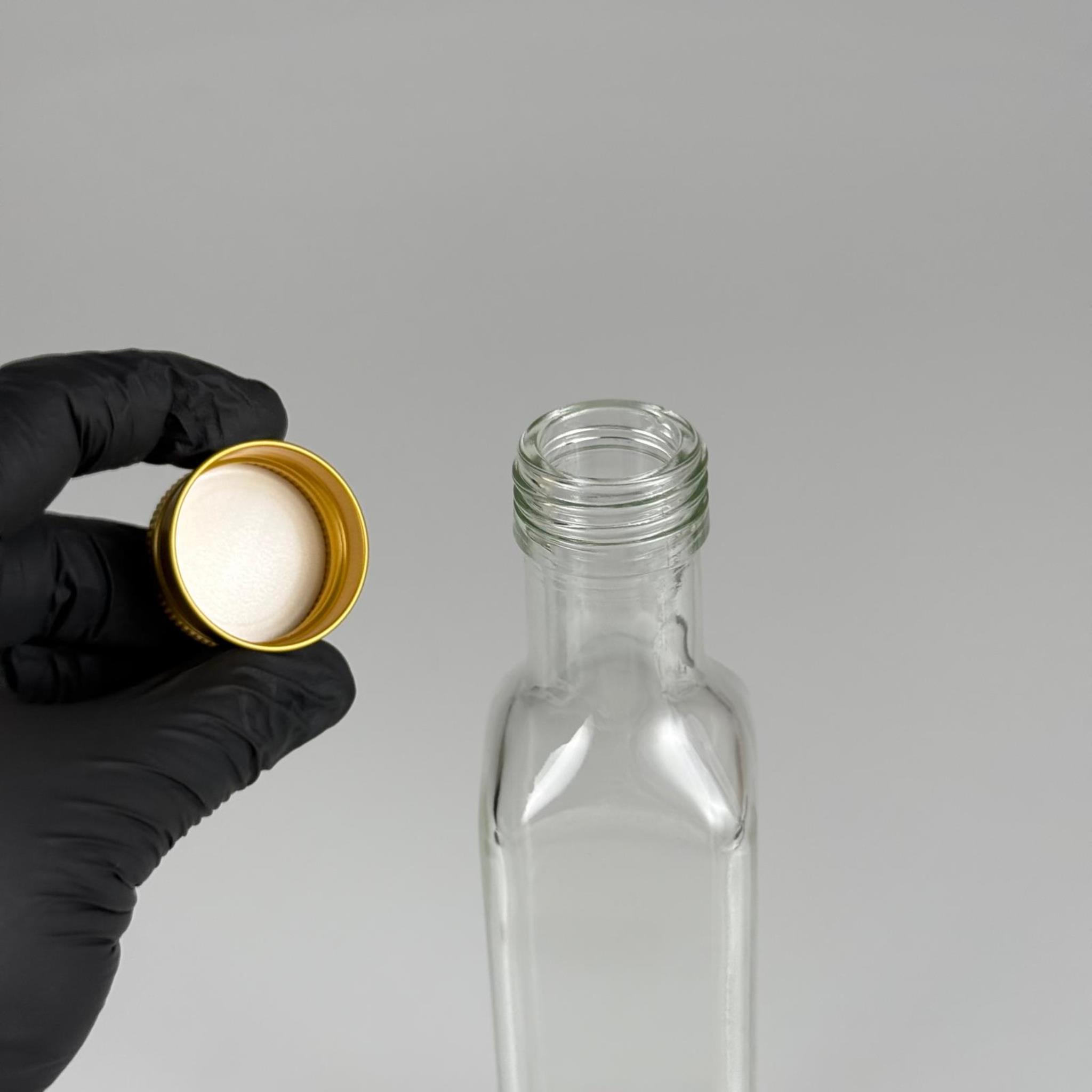 250 CC MARASKA CAM ŞİŞE - GOLD METAL ALÜMİNYUM KAPAKLI - 250 ML KÖŞELİ YAĞ ŞİŞESİ - SİRKE ŞİŞESİ