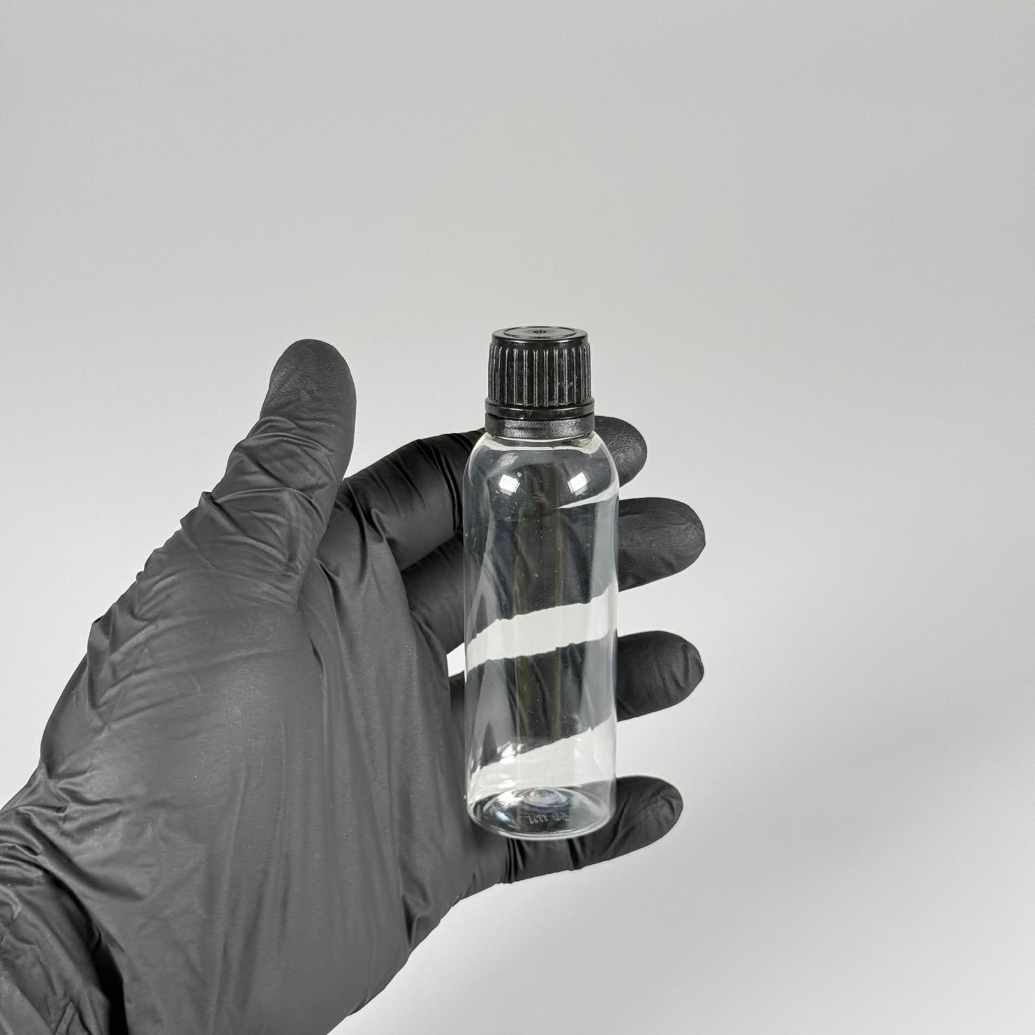 50 CC KALIN ŞEFFAF PET ŞİŞE (8 GR) - SİYAH KAPAKLI + KÖR TIPALI - 50 ML PLASTİK ŞİŞE