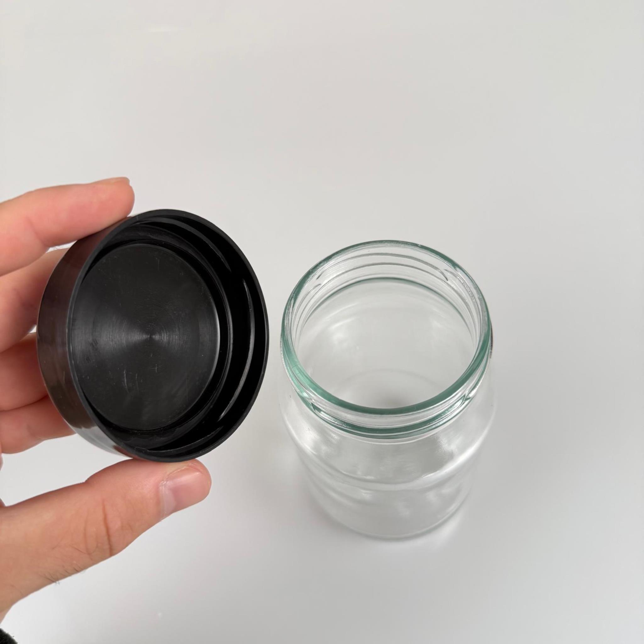 370 CC CAM KAVANOZ + SİYAH PLASTİK KAPAK - 370 ML PLASTİK KAPAKLI CAM KAVANOZ