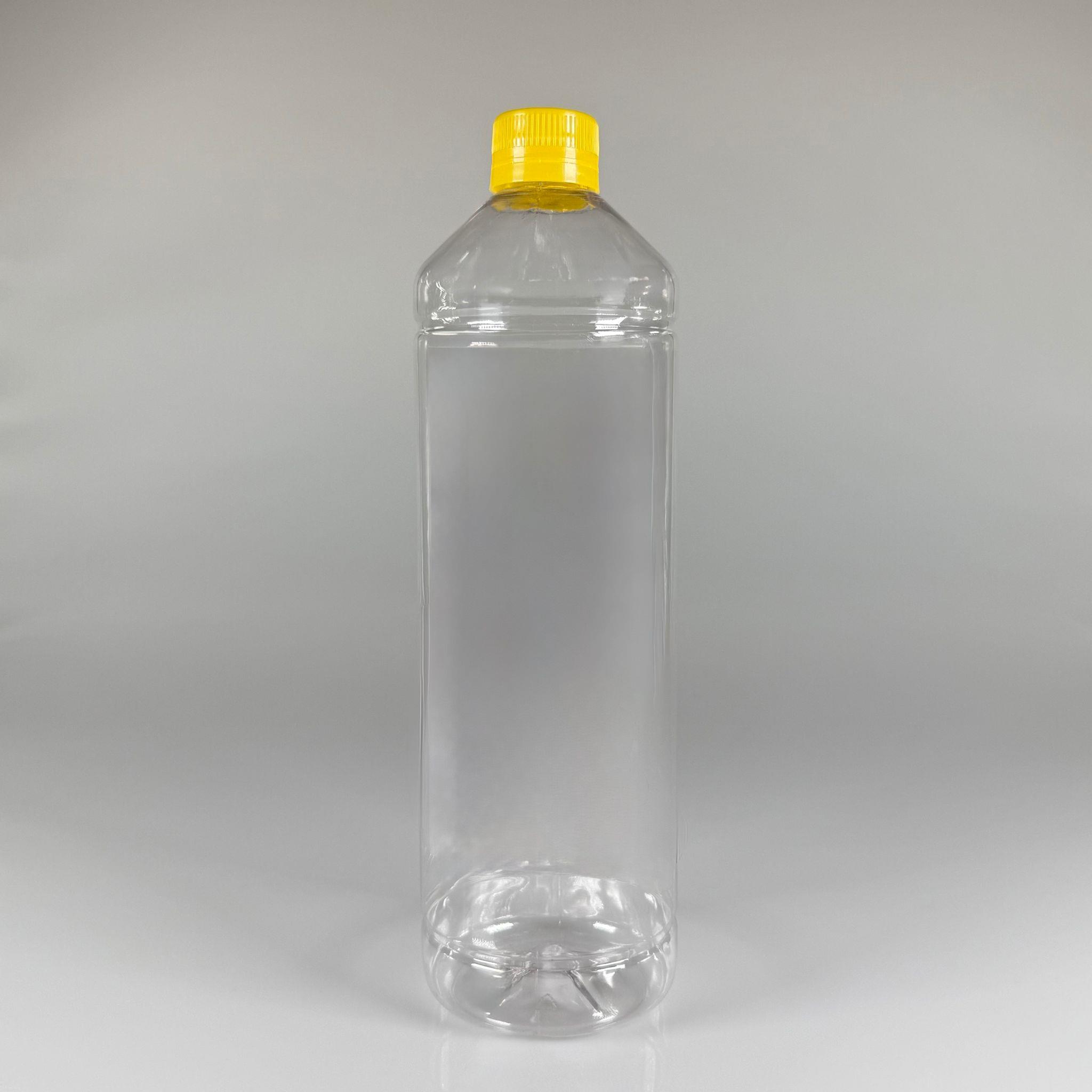 1000 CC DÜZ MODEL PET ŞİŞE (28 AĞIZ) - 1 LİTRE PET ŞİŞE SARI CONTALI KİLİTLİ KAPAKLI